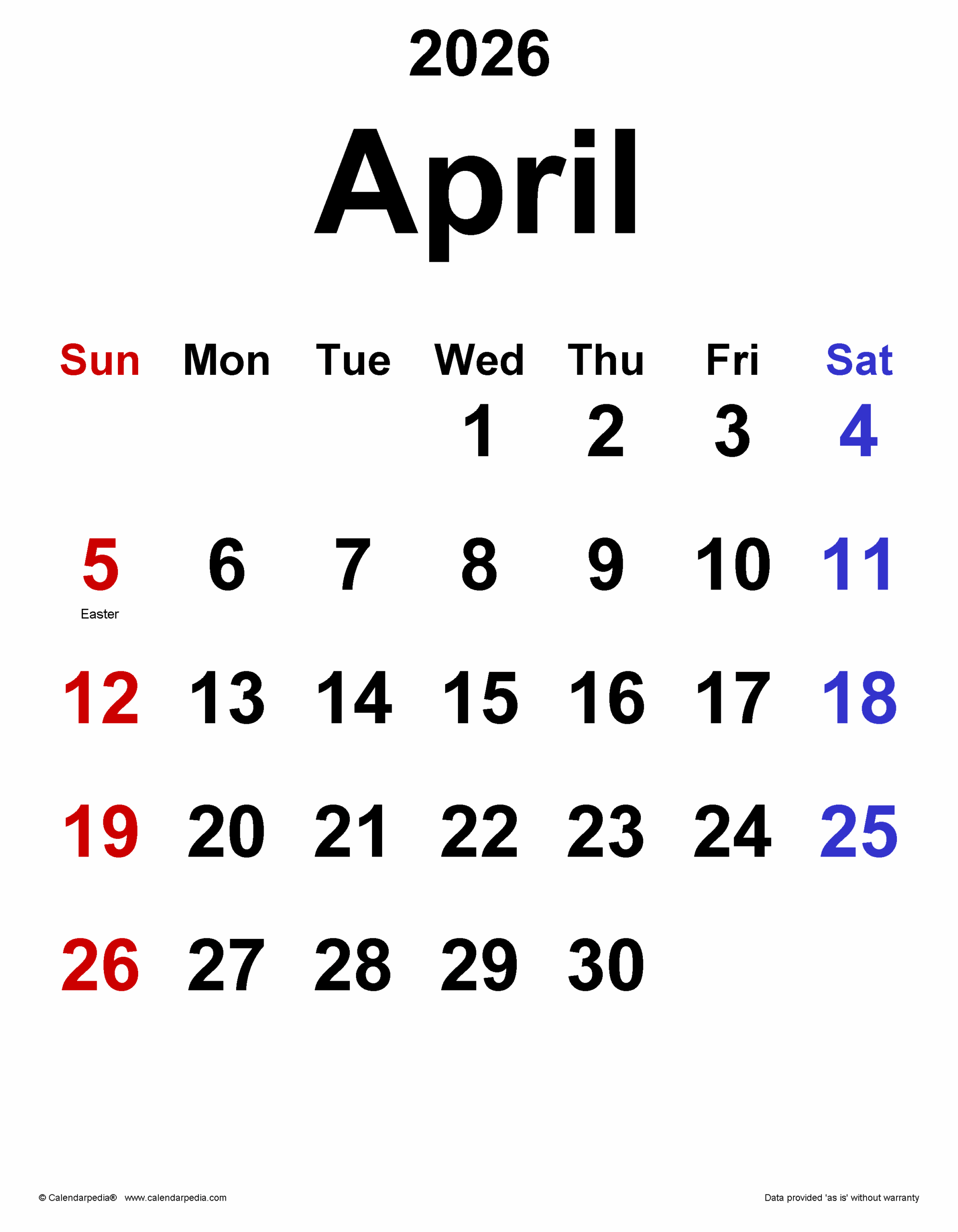 April 2026 Calendar Templates For PDF Excel And Word