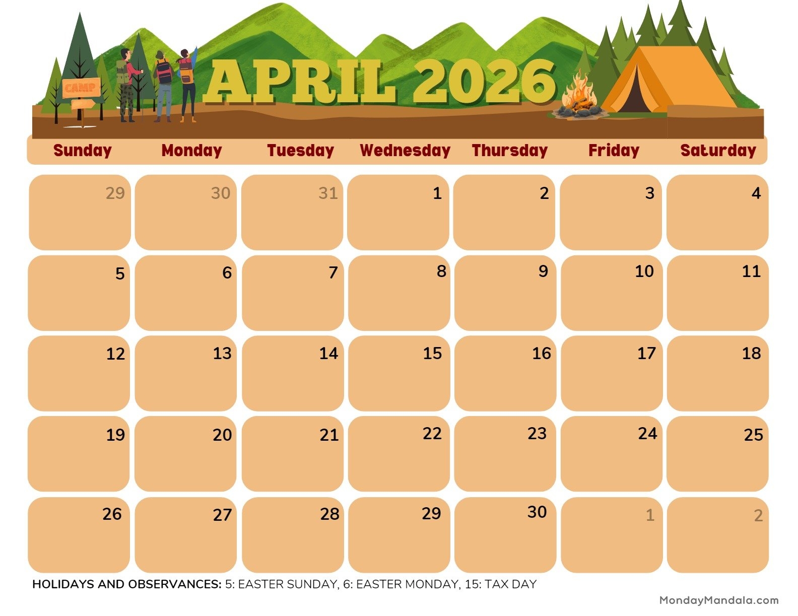 April 2026 Calendars Free PDF Printables 