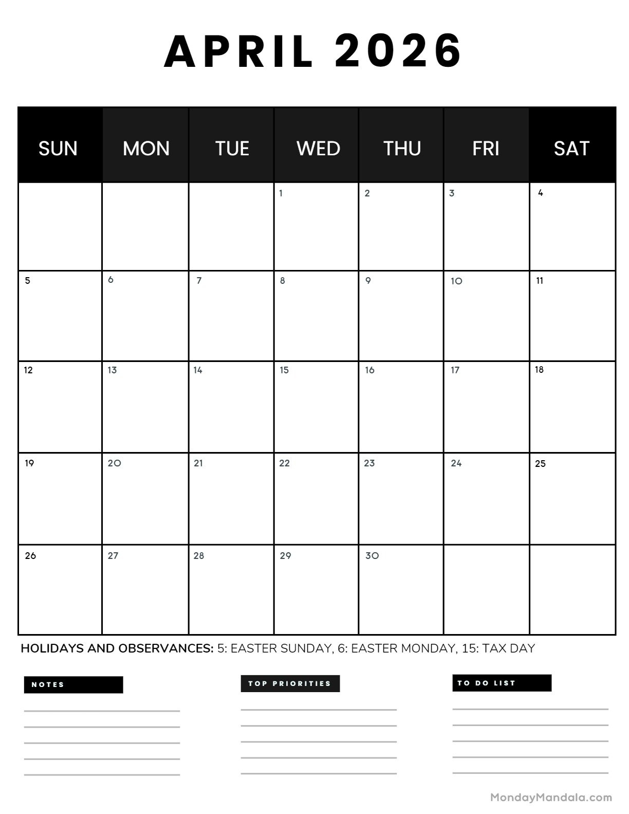 April 2026 Calendars Free PDF Printables 