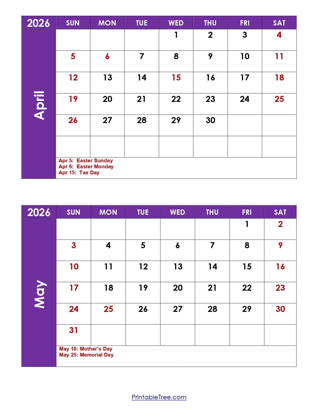 April And May 2026 Calendar Printable PDF Two Months Calendar
