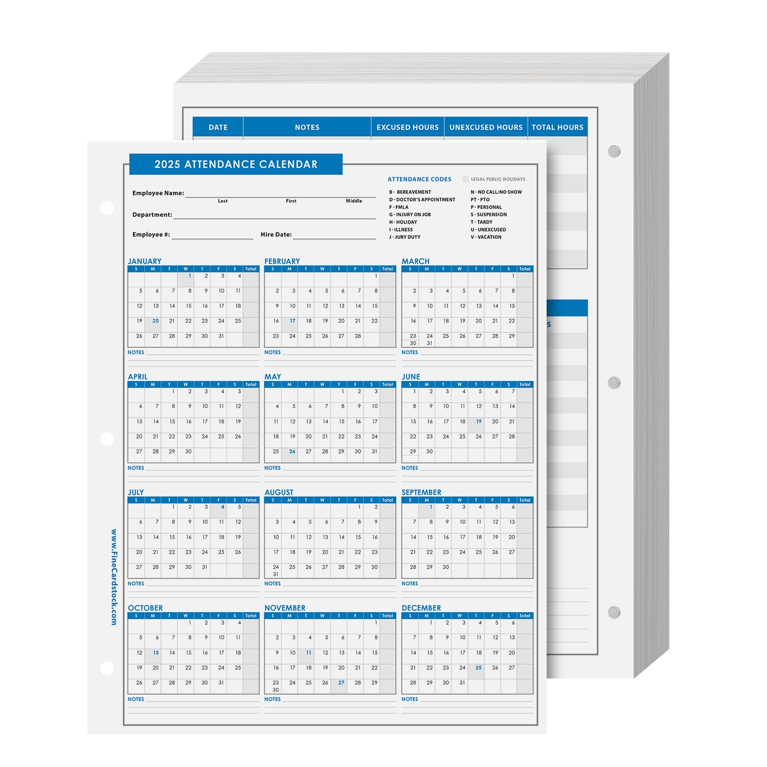 Employee Attendance Calendar 2025 Printable Free Download
