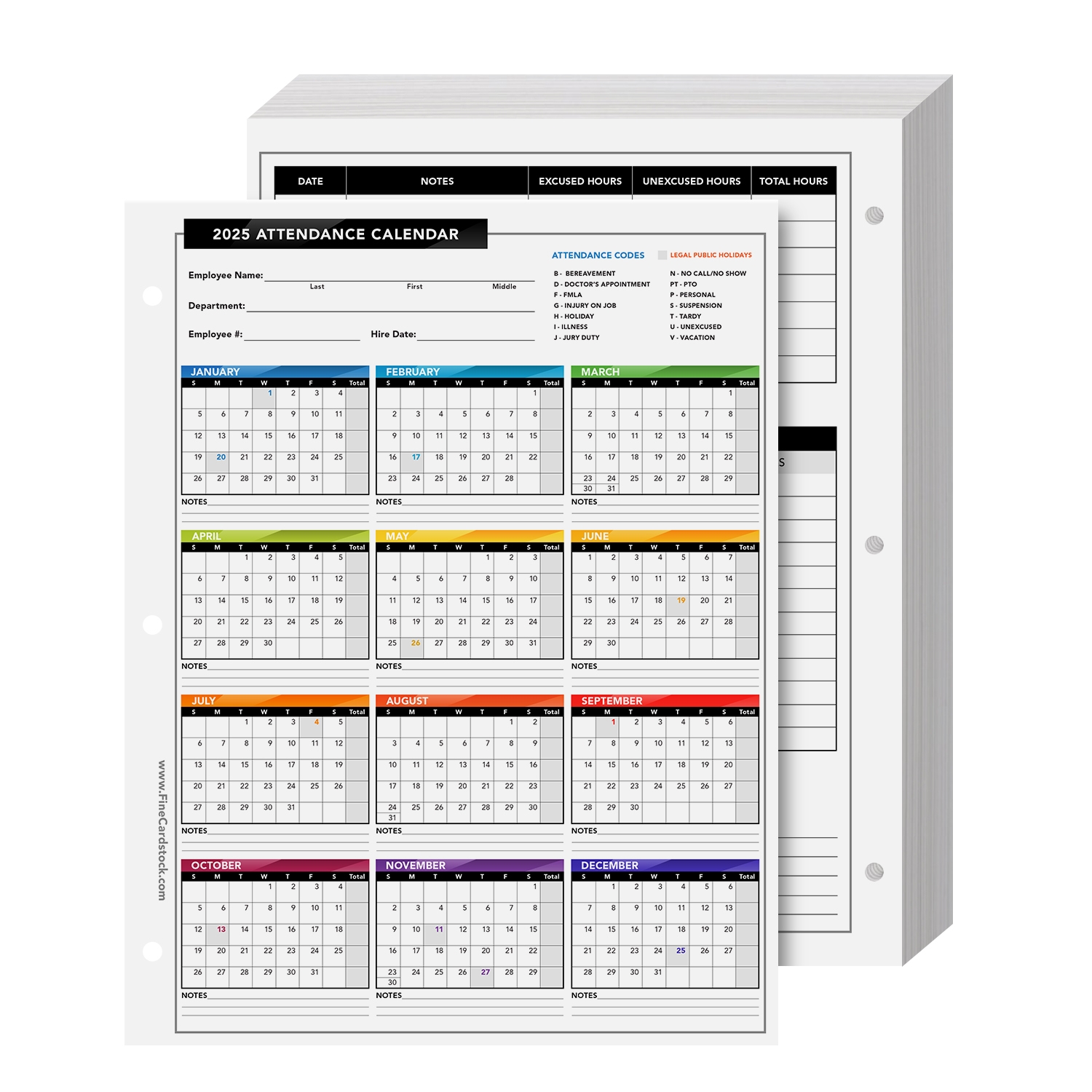 Free Printable 2025 Employee Attendance Calendar Pdf