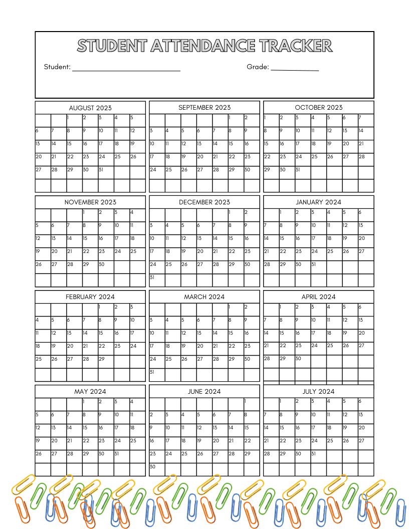 Free Printable Attendance Calendar 2025 Homeschool