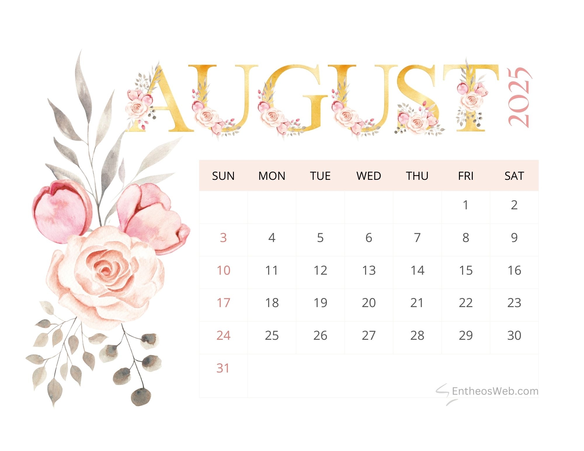 Free Printable Calendar August 2025 Portrait