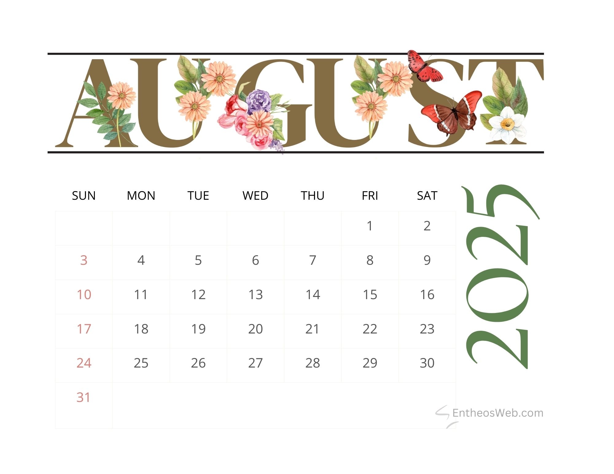 August 2025 Calendar Free PDF Printables EntheosWeb