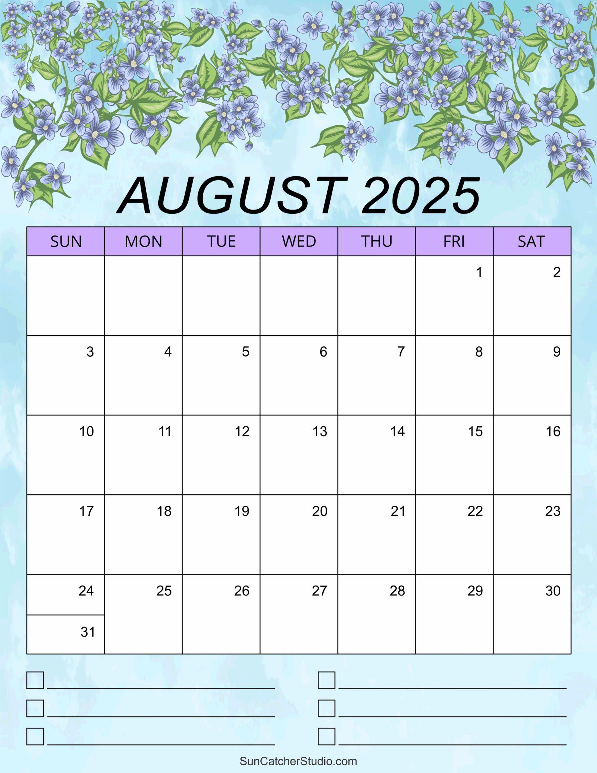 Printable Weekly Calendar August 2025