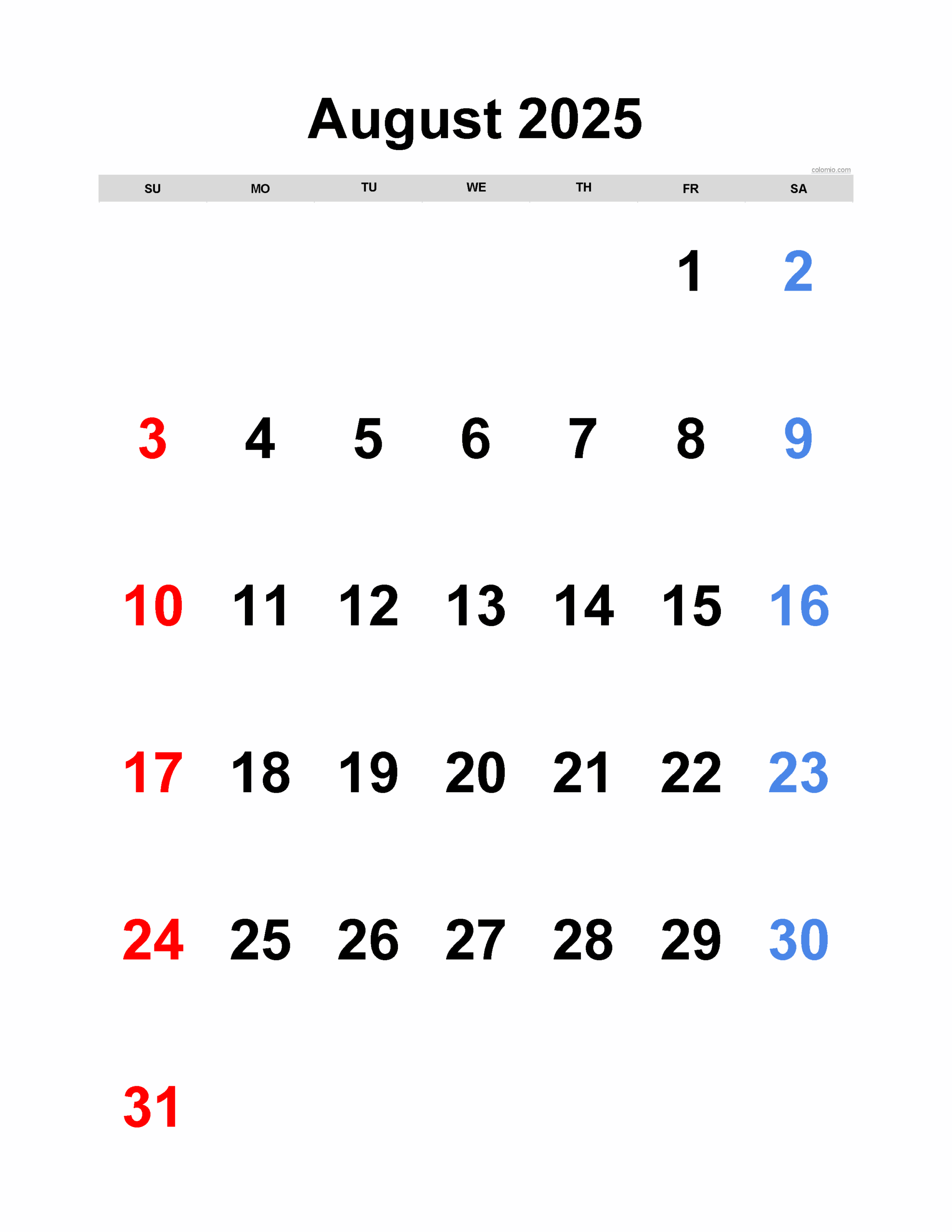 August 2025 Calendar Free Printable PDF XLS And PNG Colomio
