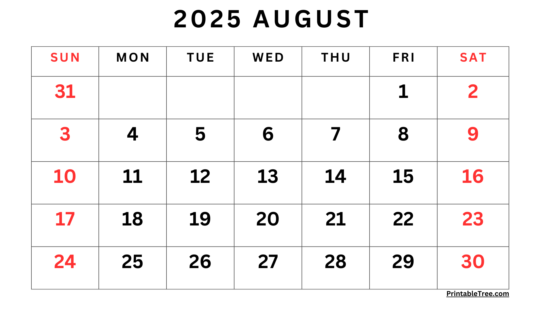 August October 2025 Calendar