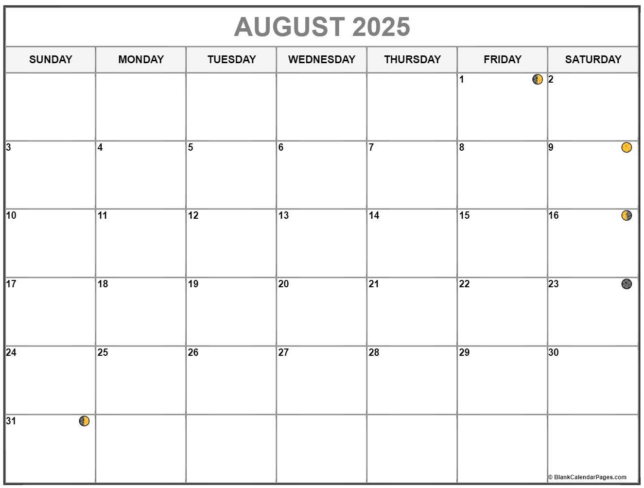 August 2025 Moon Calendar