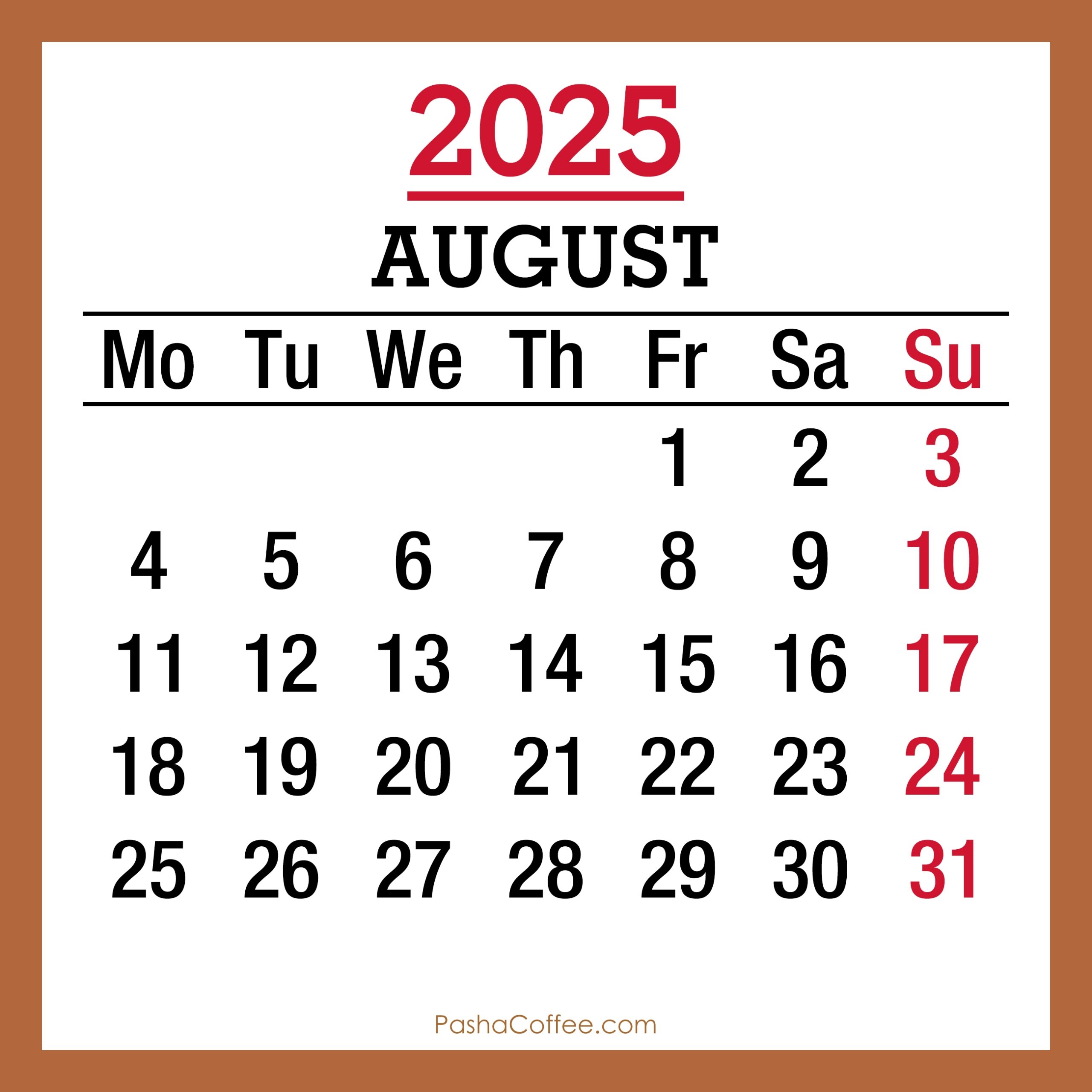 Show Me A Calendar For August 2025