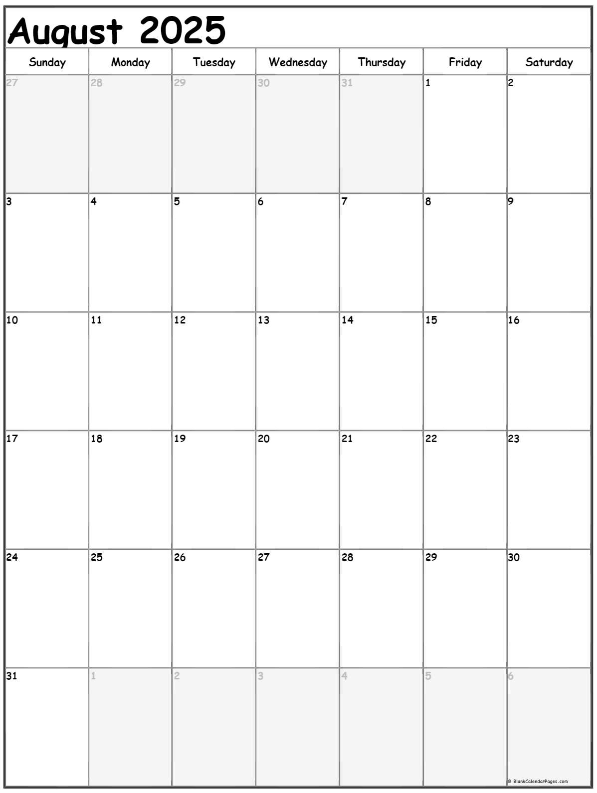 Free Printable August 2025 Calendar Canada