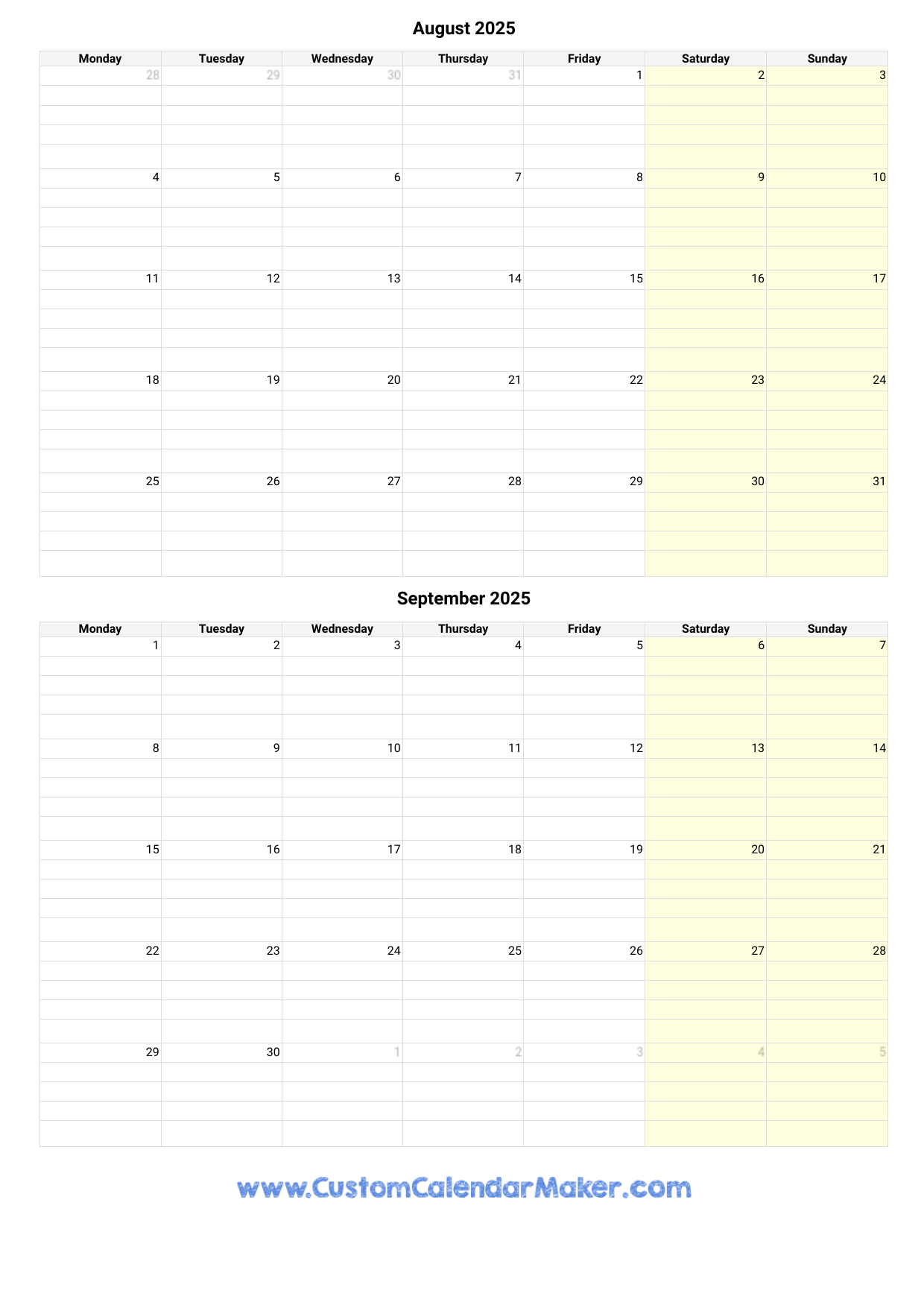 Calendar August September 2025 2