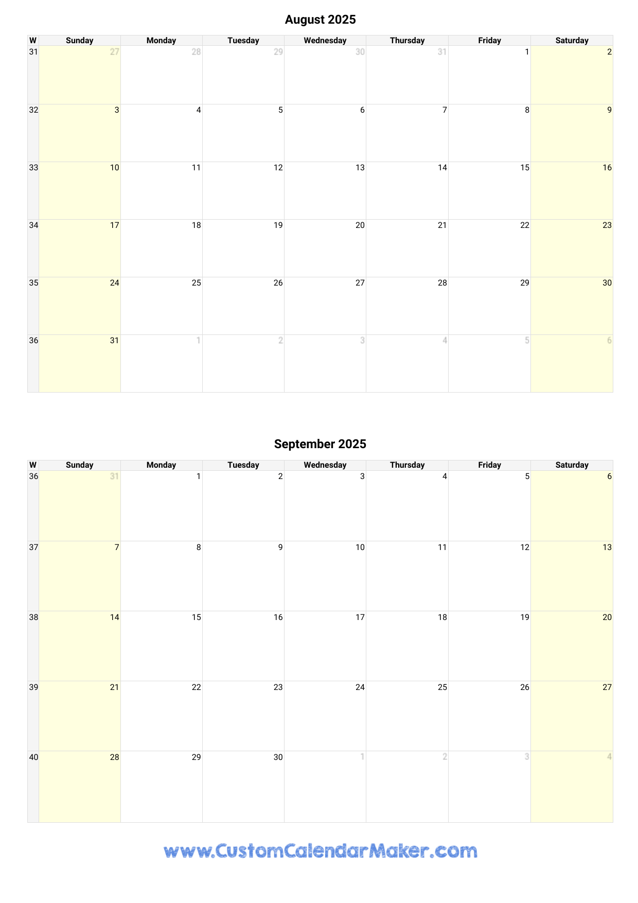August And September 2025 Printable Calendar