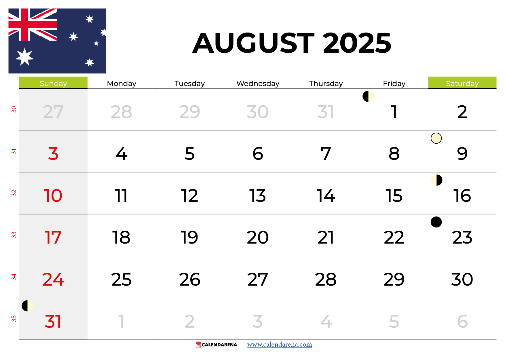 August Calendar 2025 Australia With Holidays
