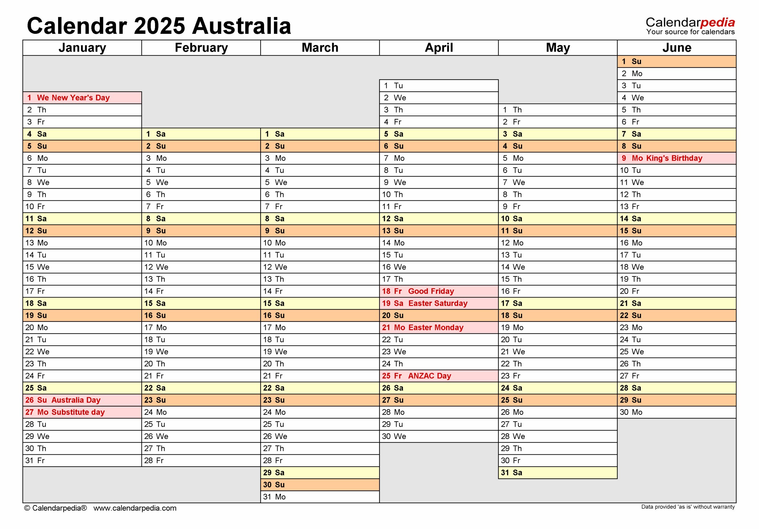 Australia Calendar 2025 Free Printable PDF Templates
