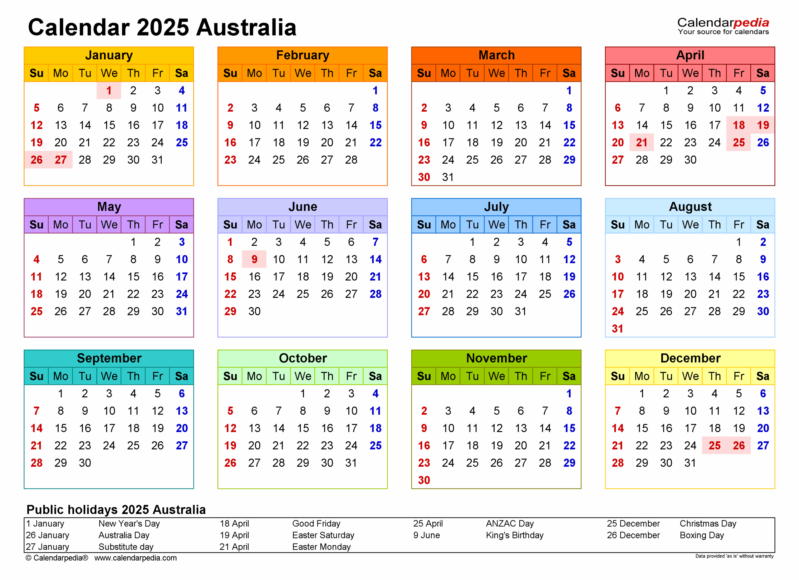 Australia Calendar 2025 Free Printable PDF Templates