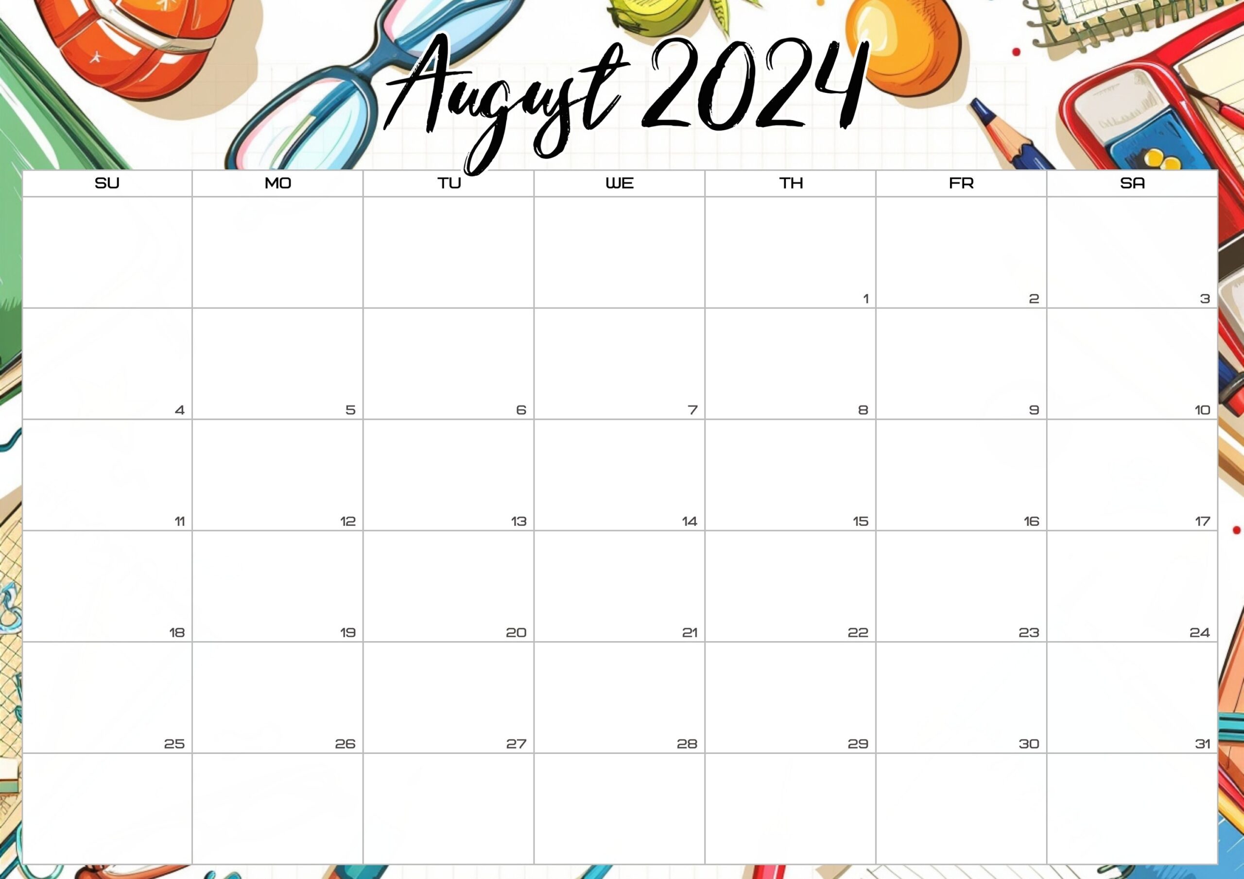 August Printable Calendar Free 2025