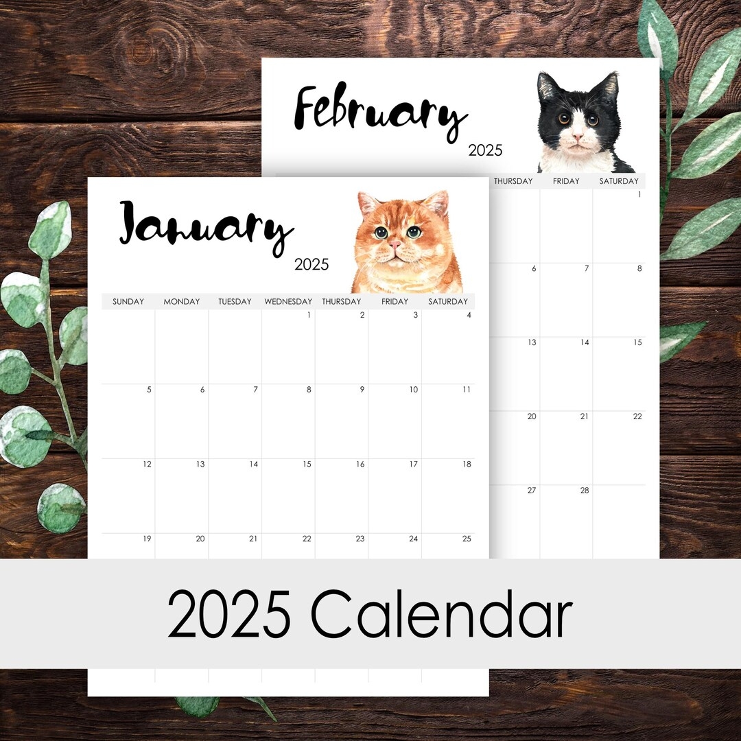 Buy 2025 Calendar Printable 12 Months Vertical Layout Watercolor Cats Lover Desk Wall Art Template Letter Size A3 A4 A5 Online In India Etsy