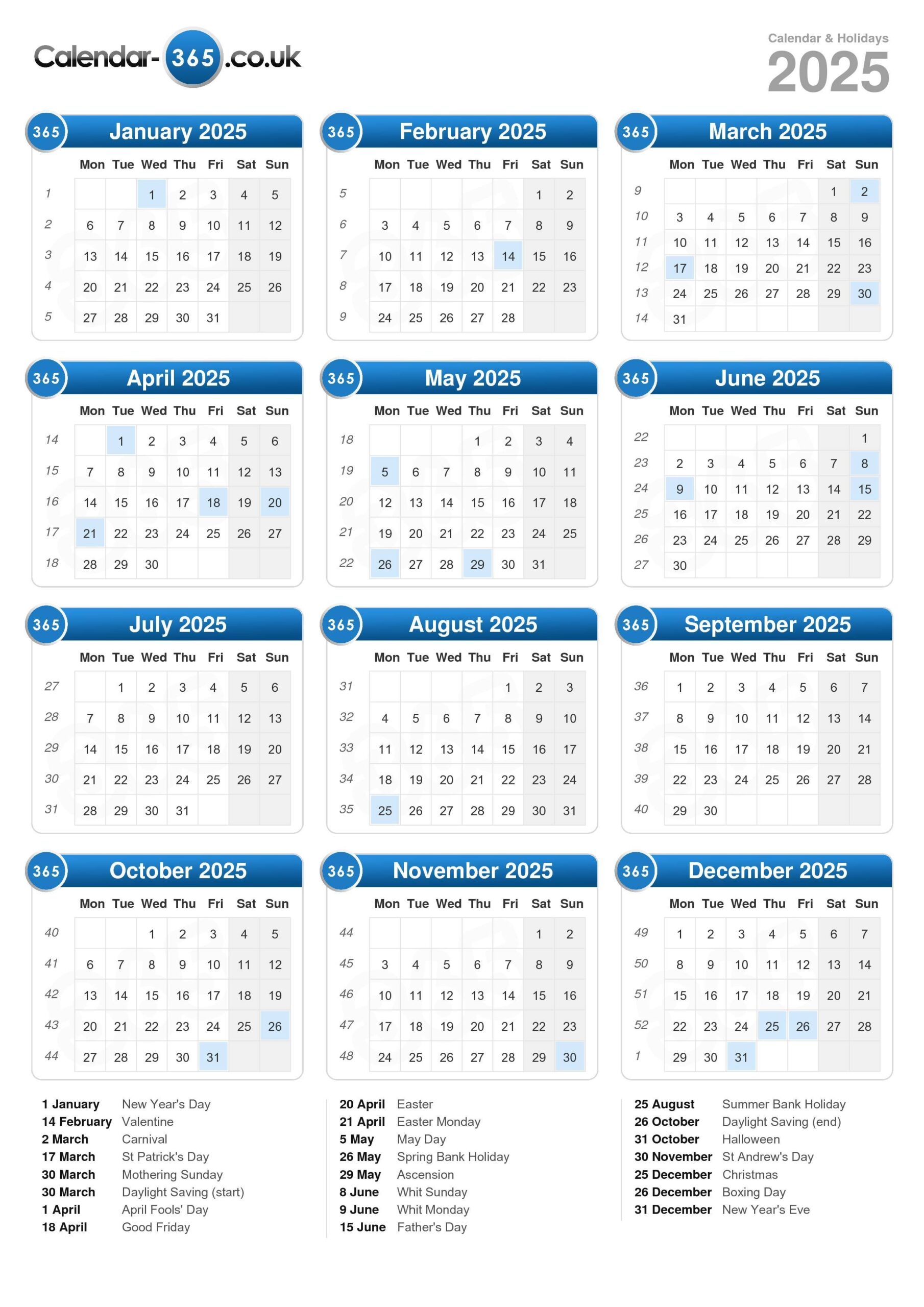 Calendar 2025