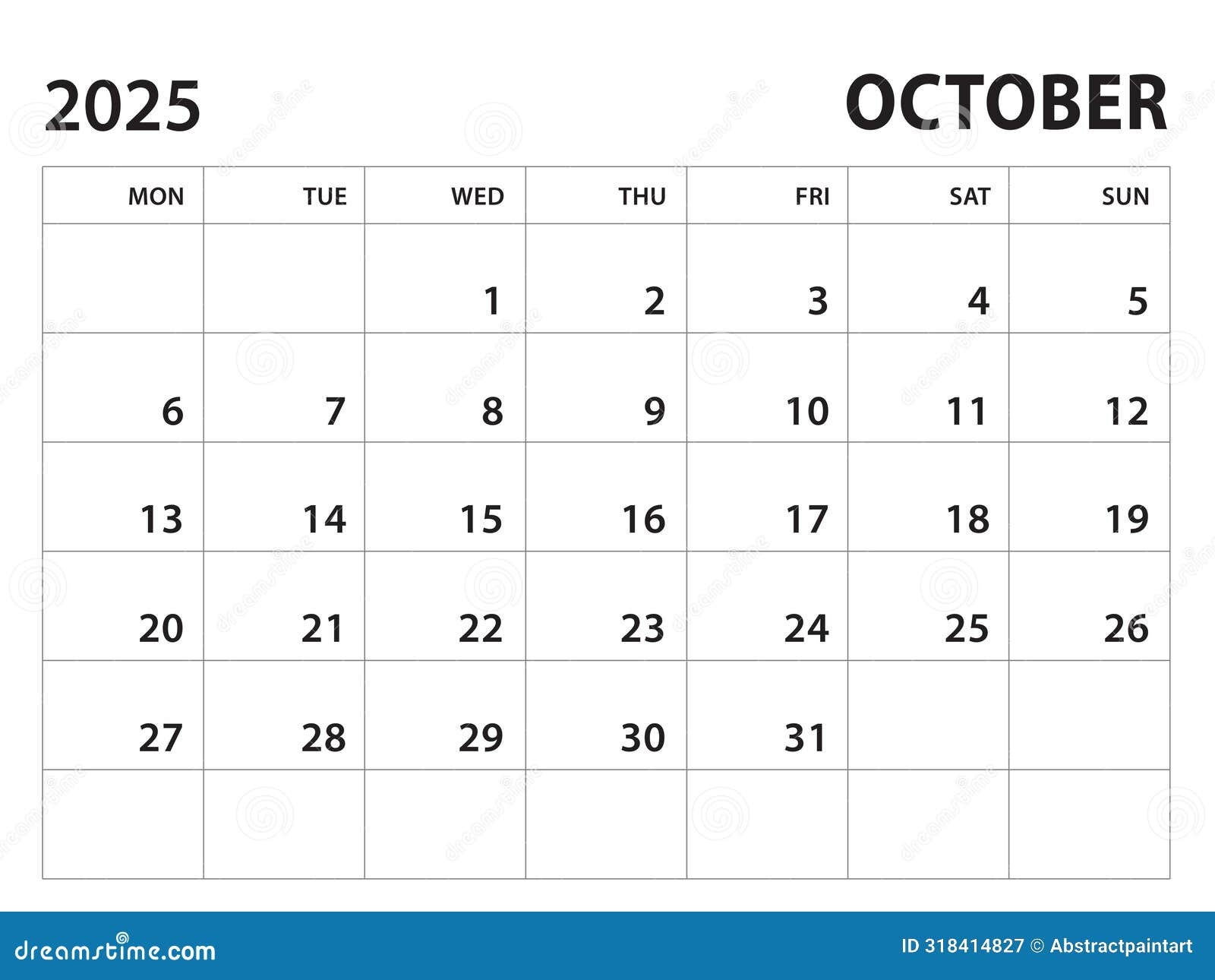 October 2025 Calendar Printable Monday Start