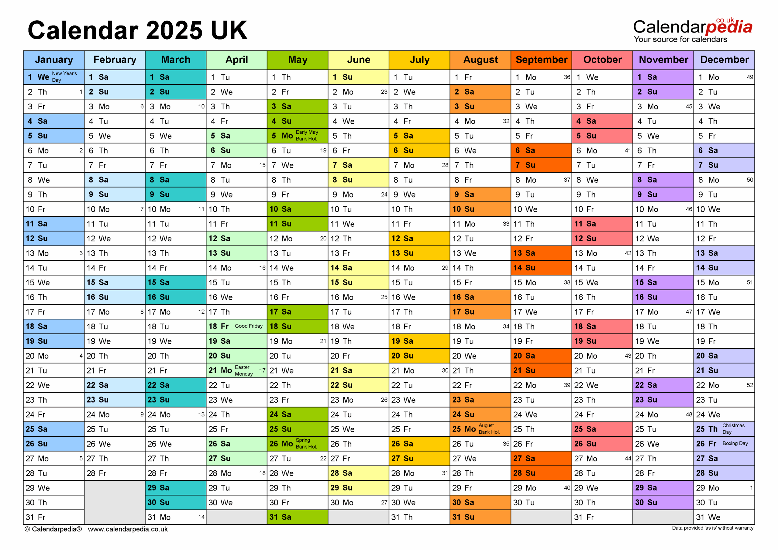 Calendar 2025 UK Free Printable PDF Templates