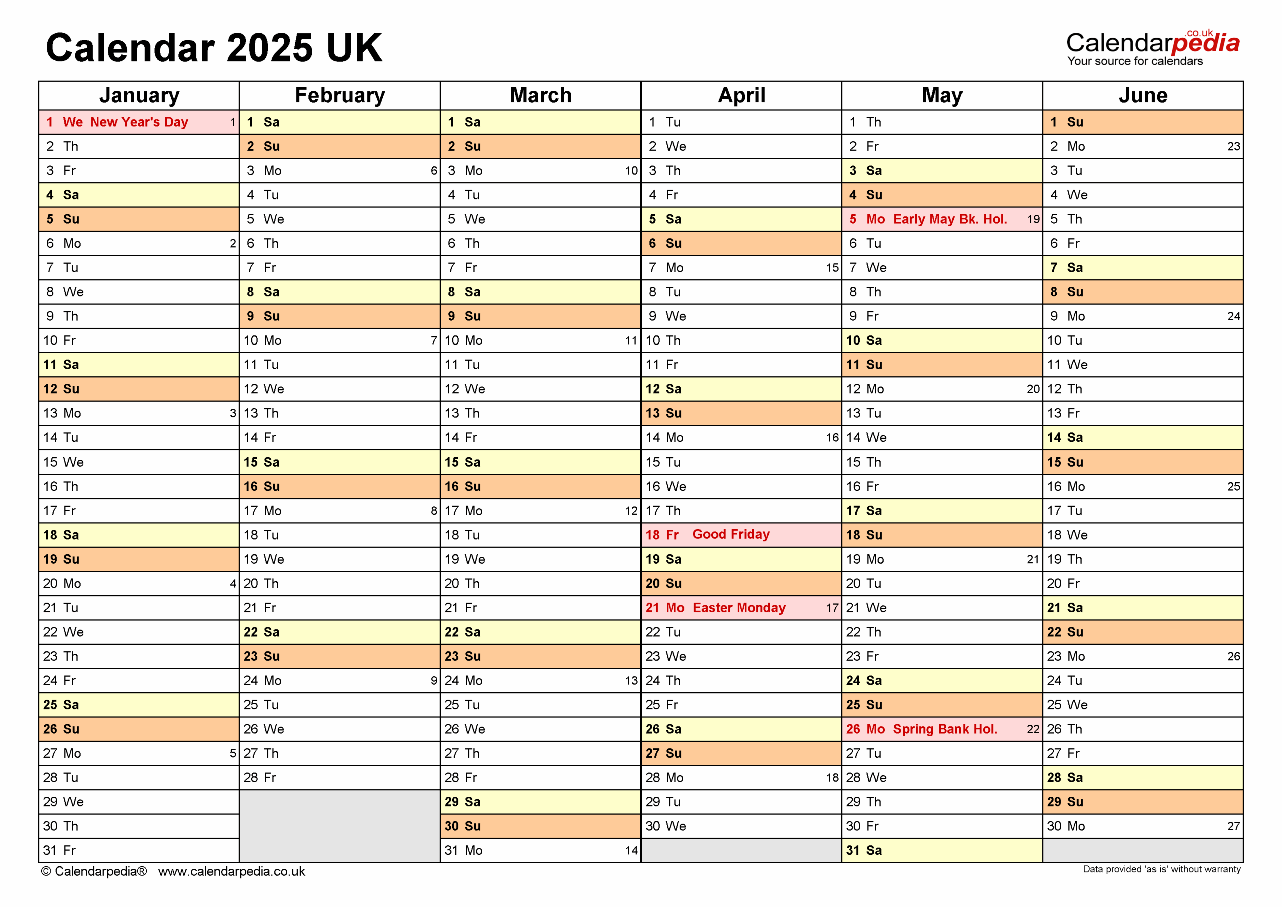 Calendar 2025 UK Free Printable PDF Templates