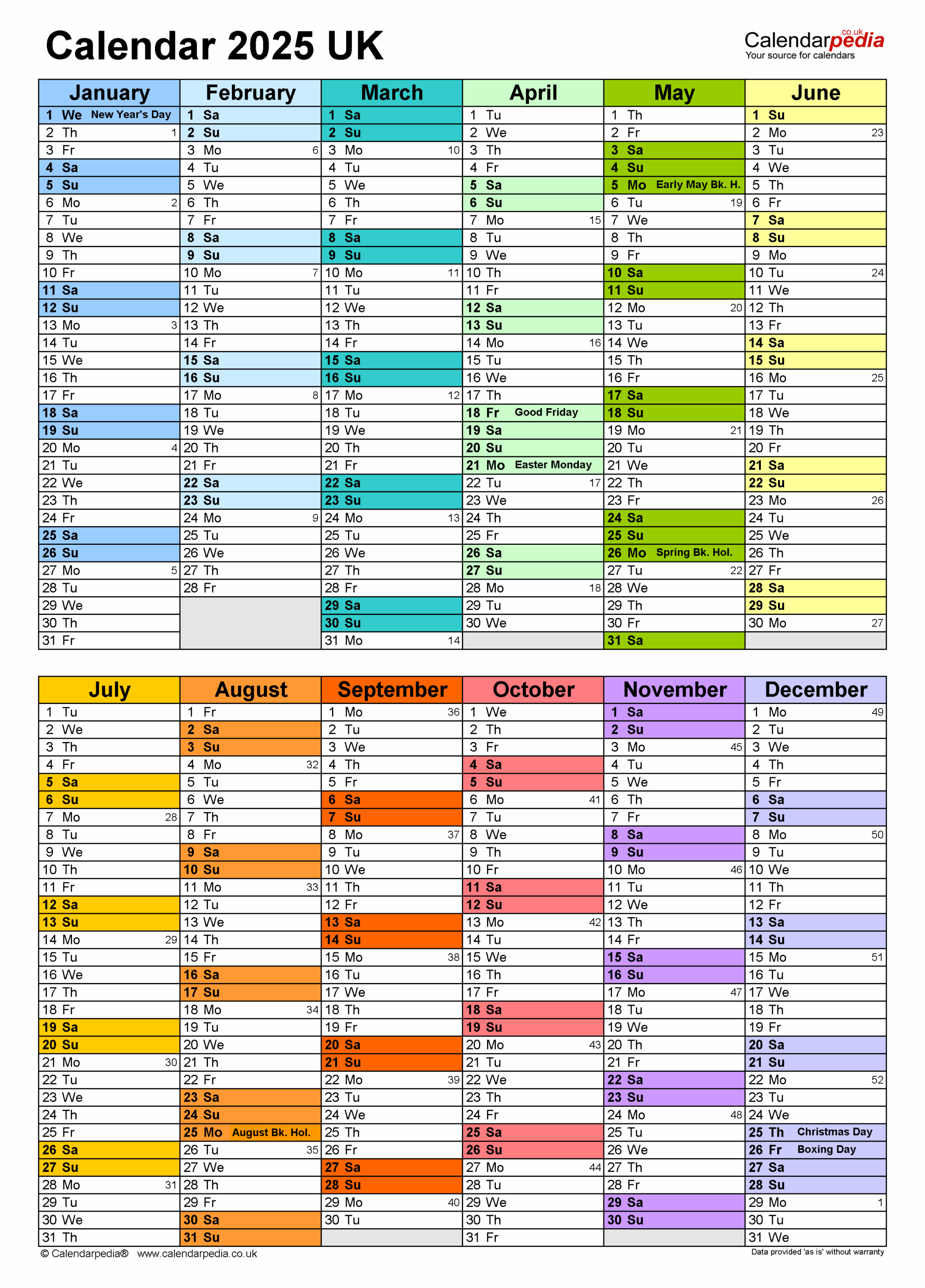 Calendar 2025 UK Free Printable PDF Templates