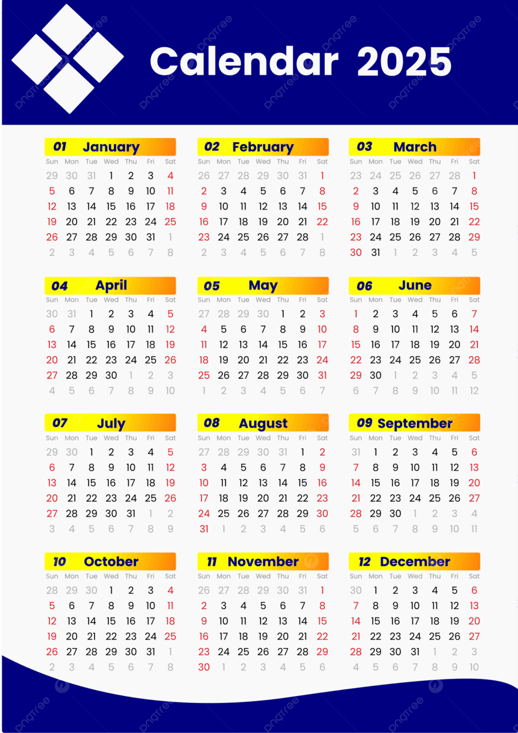 Calendar 2025 Vector Template Download On Pngtree