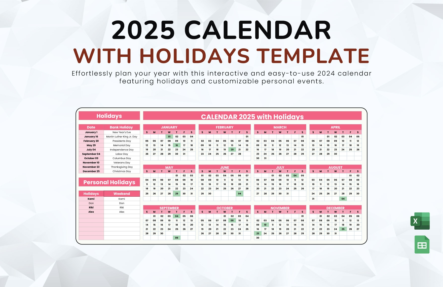 Google Calendar 2025 With Holidays Printable