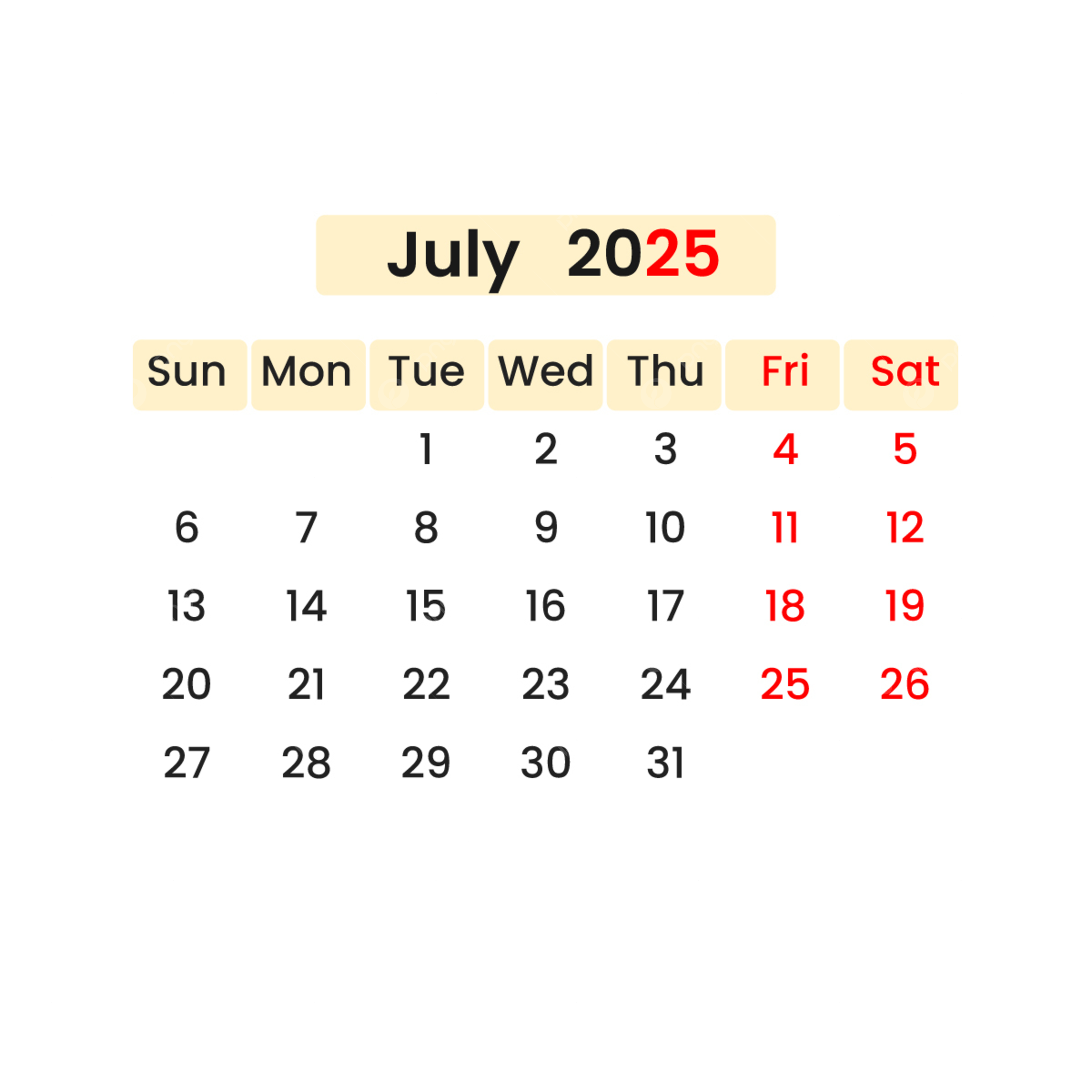July Calendar National Days 2025