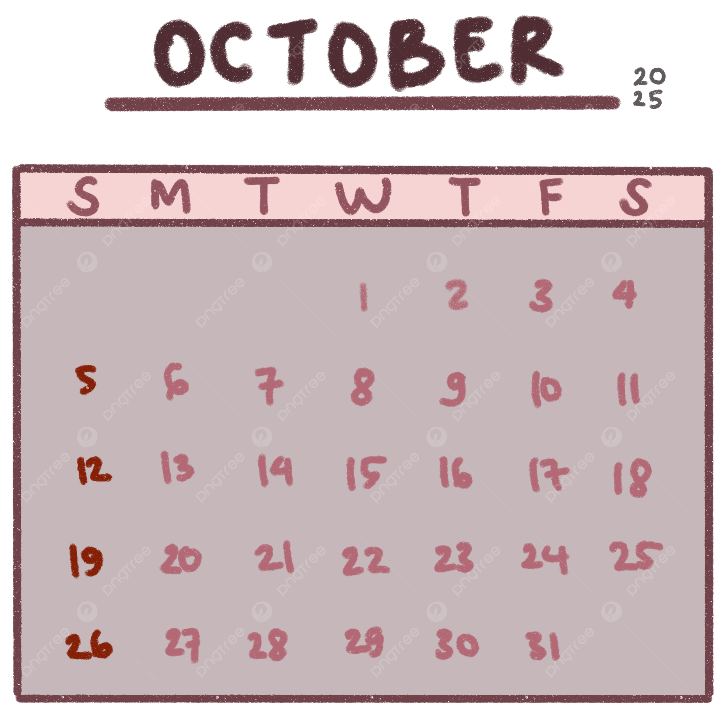 Calendar October 2025 Theme Pink Aesthetic Calendar 2025 October PNG Transparent Clipart Image And PSD File For Free Download