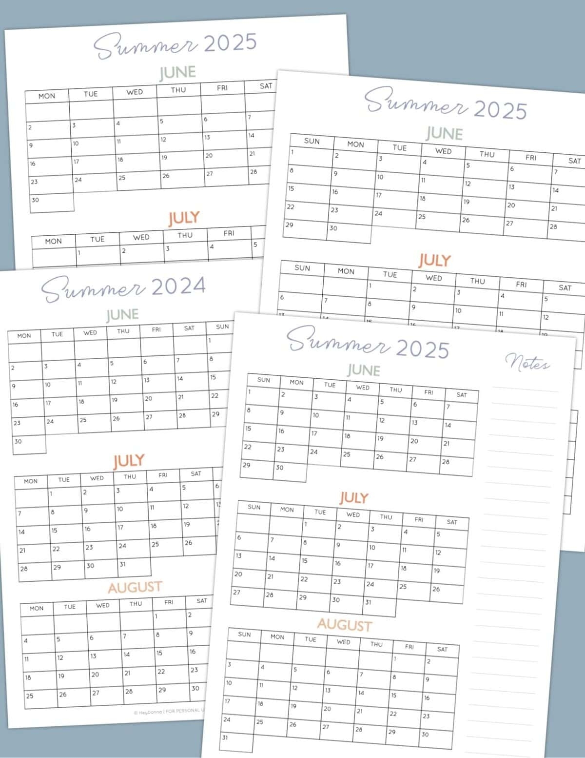 Free Printable Calendar 2025 Summer