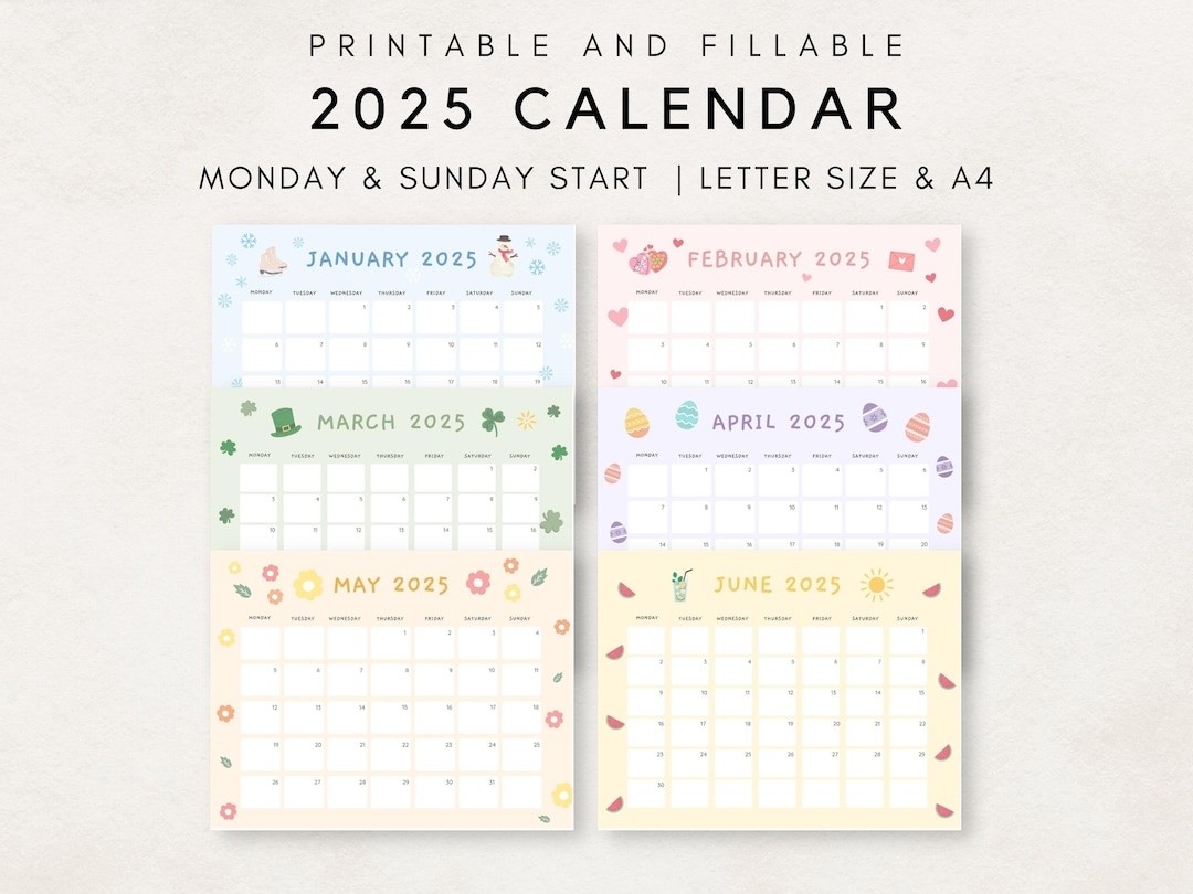 Cute 2025 Calendar Printable Monthly Calendar 2025 2025 Planner Monthly Planner 2025 Aesthetic Calendar Editable Calendar Etsy