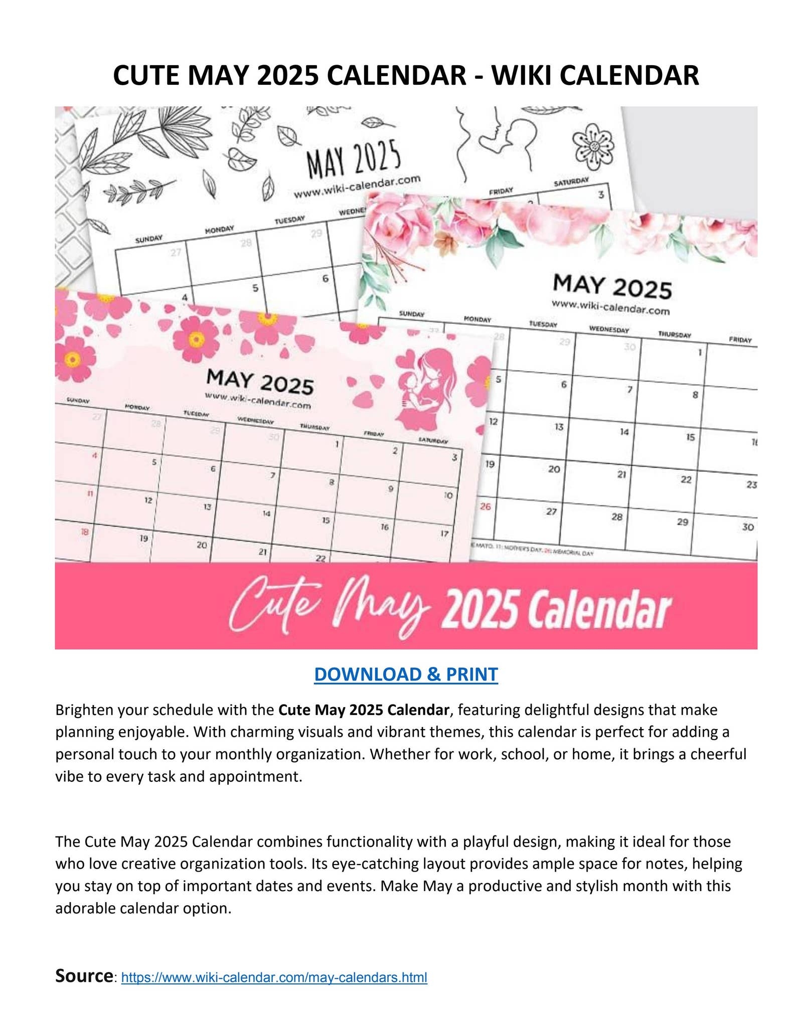 Cute May 2025 Calendar Wiki Calendar By Wiki Calendar Issuu