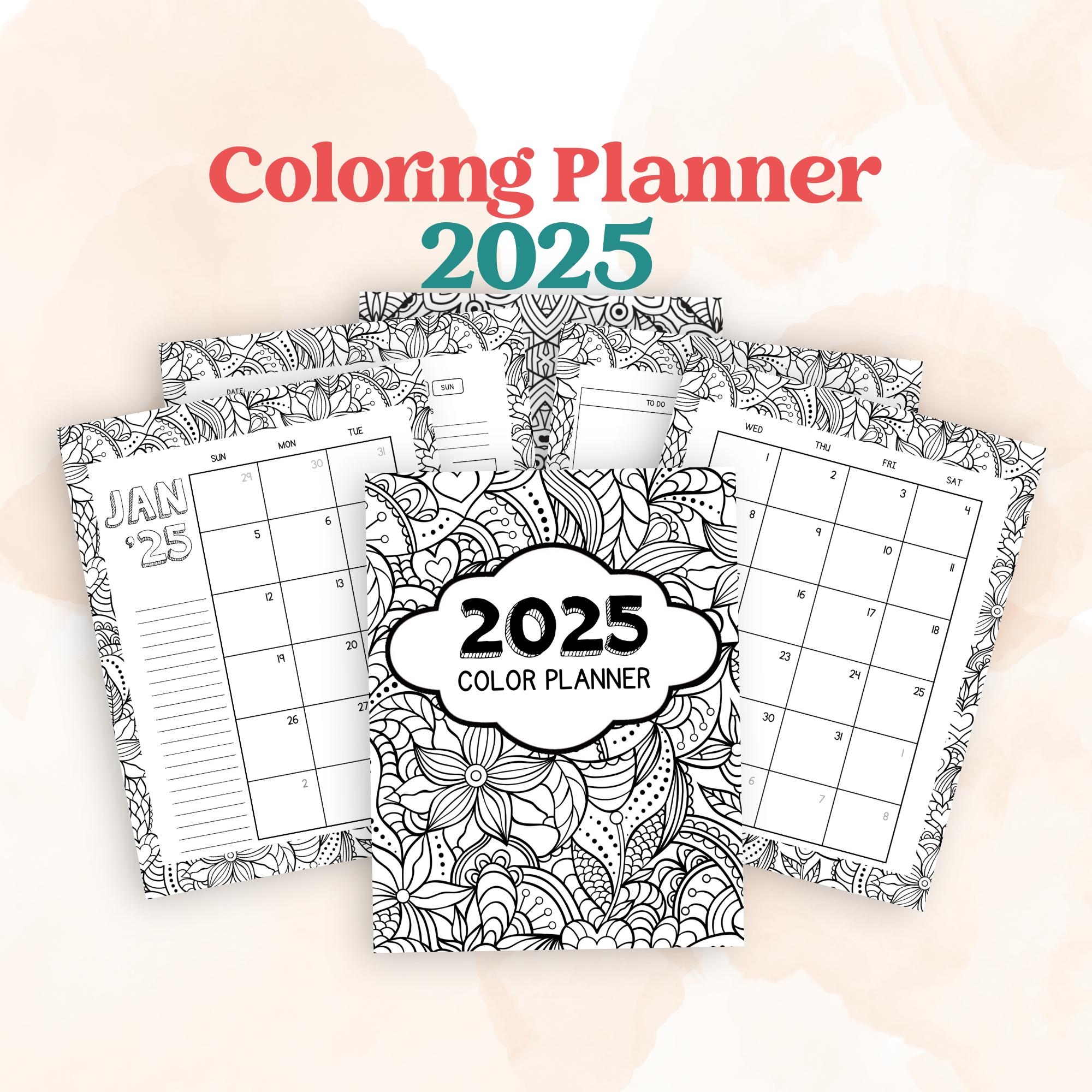 Daily Coloring Planner Printable 2025 Calendar Adult Coloring 