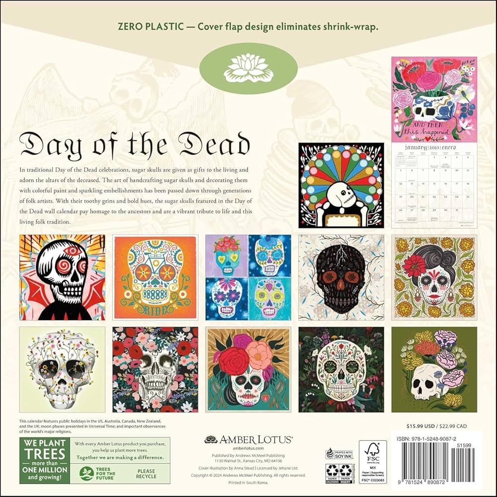 Day Of The Dead 2025 Wall Calendar Sugar Skulls Amber Lotus Publishing 9781524890872 Amazon Books