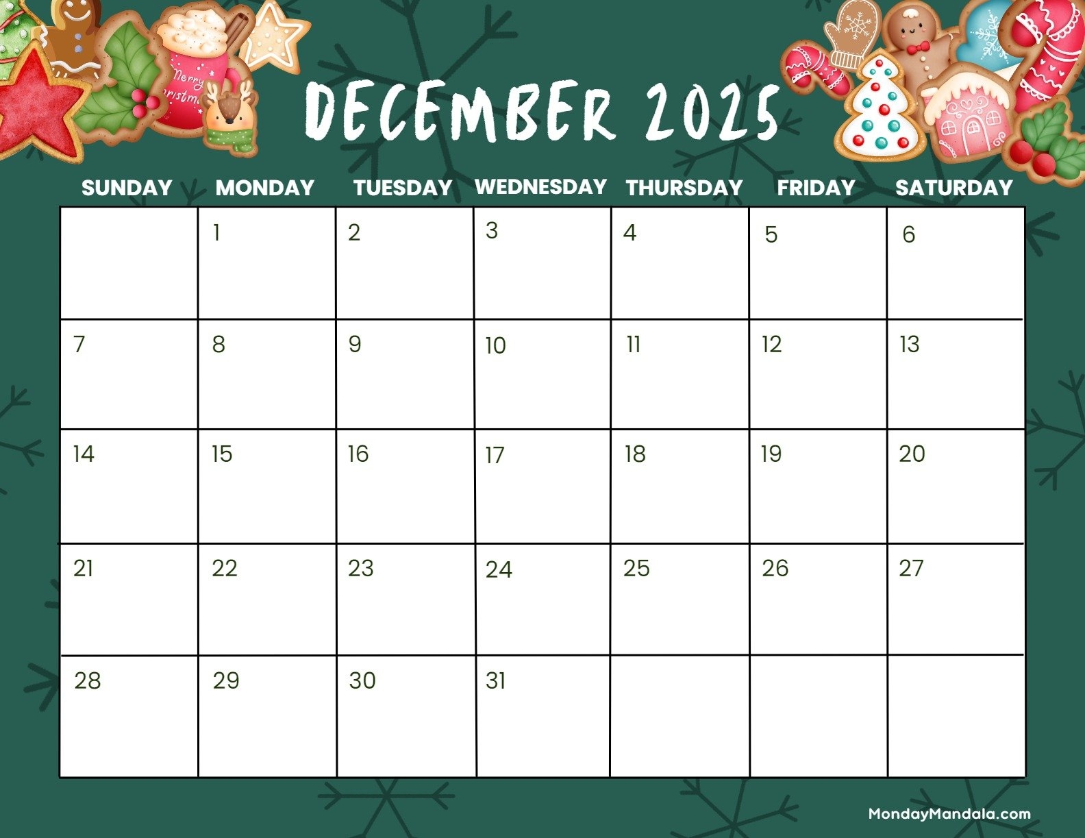 December 2025 Advent Calendar Printable