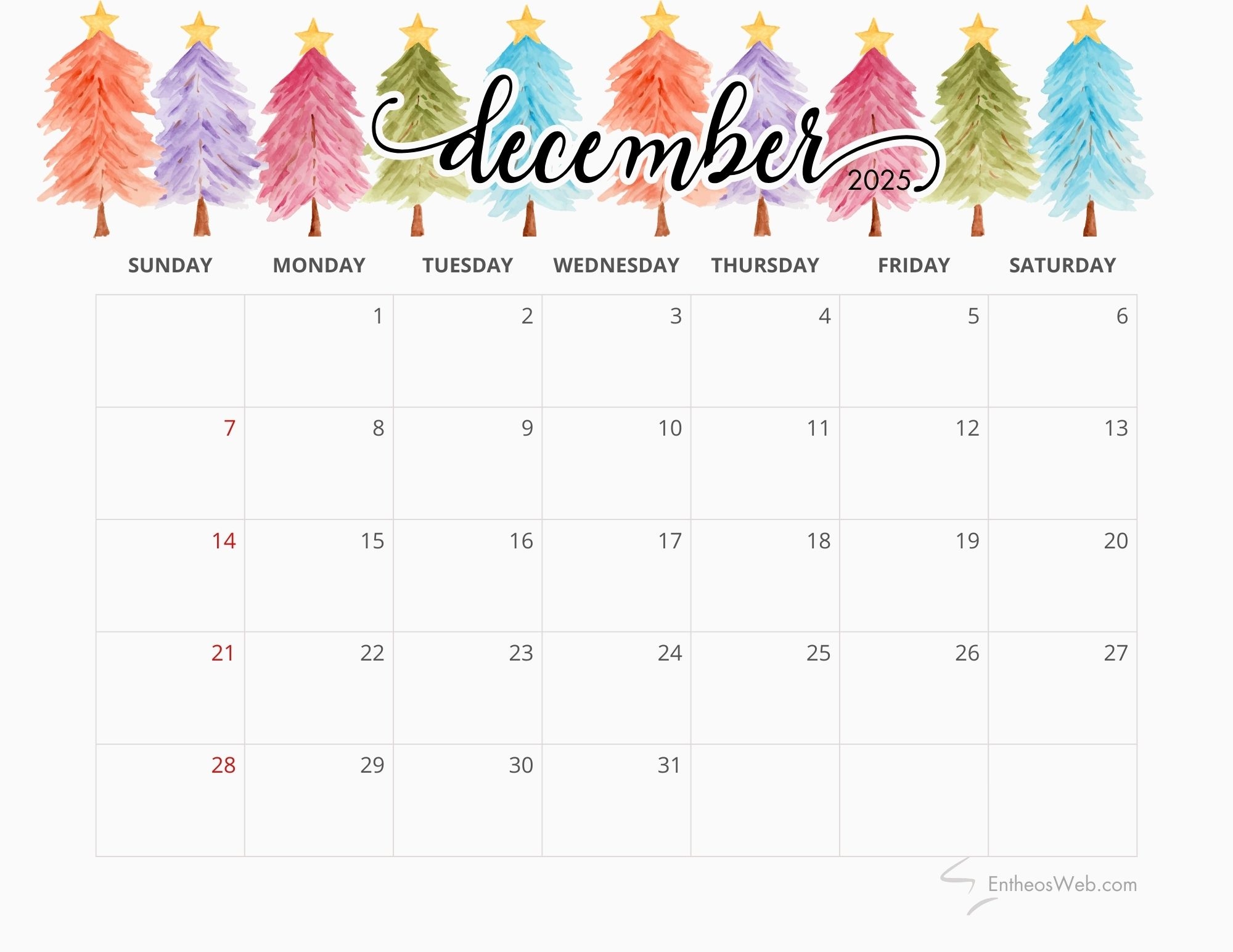 December 2025 Calendar Free PDF Printables EntheosWeb