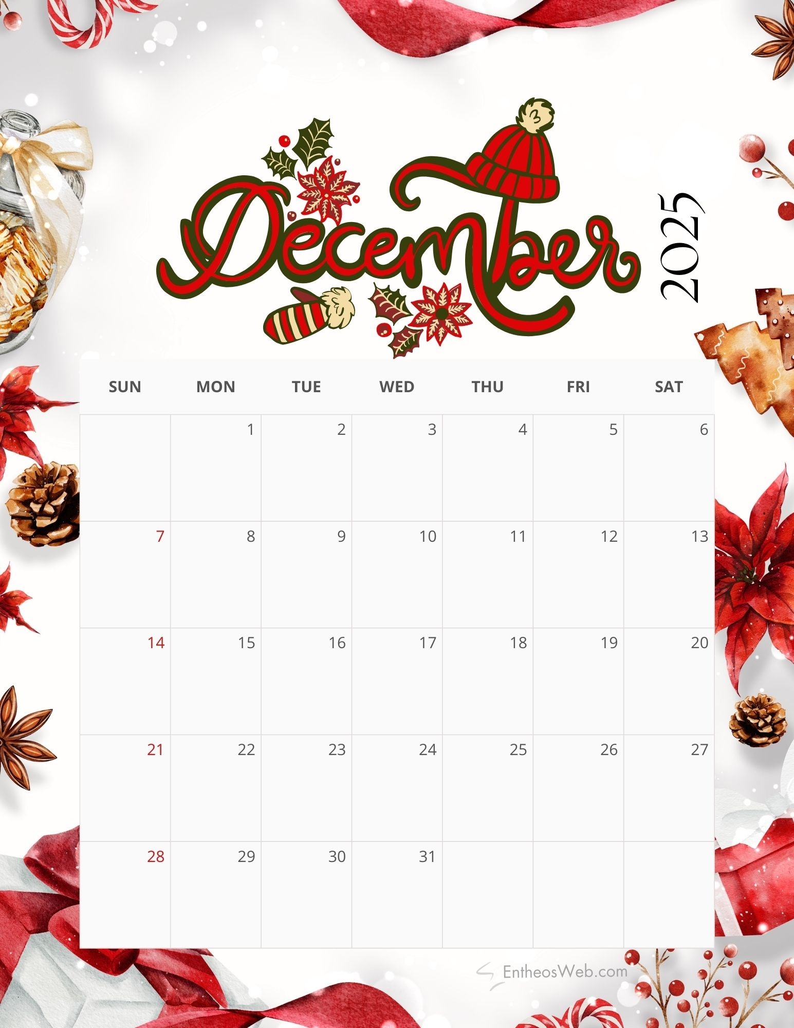 December 2025 Calendar Free PDF Printables EntheosWeb
