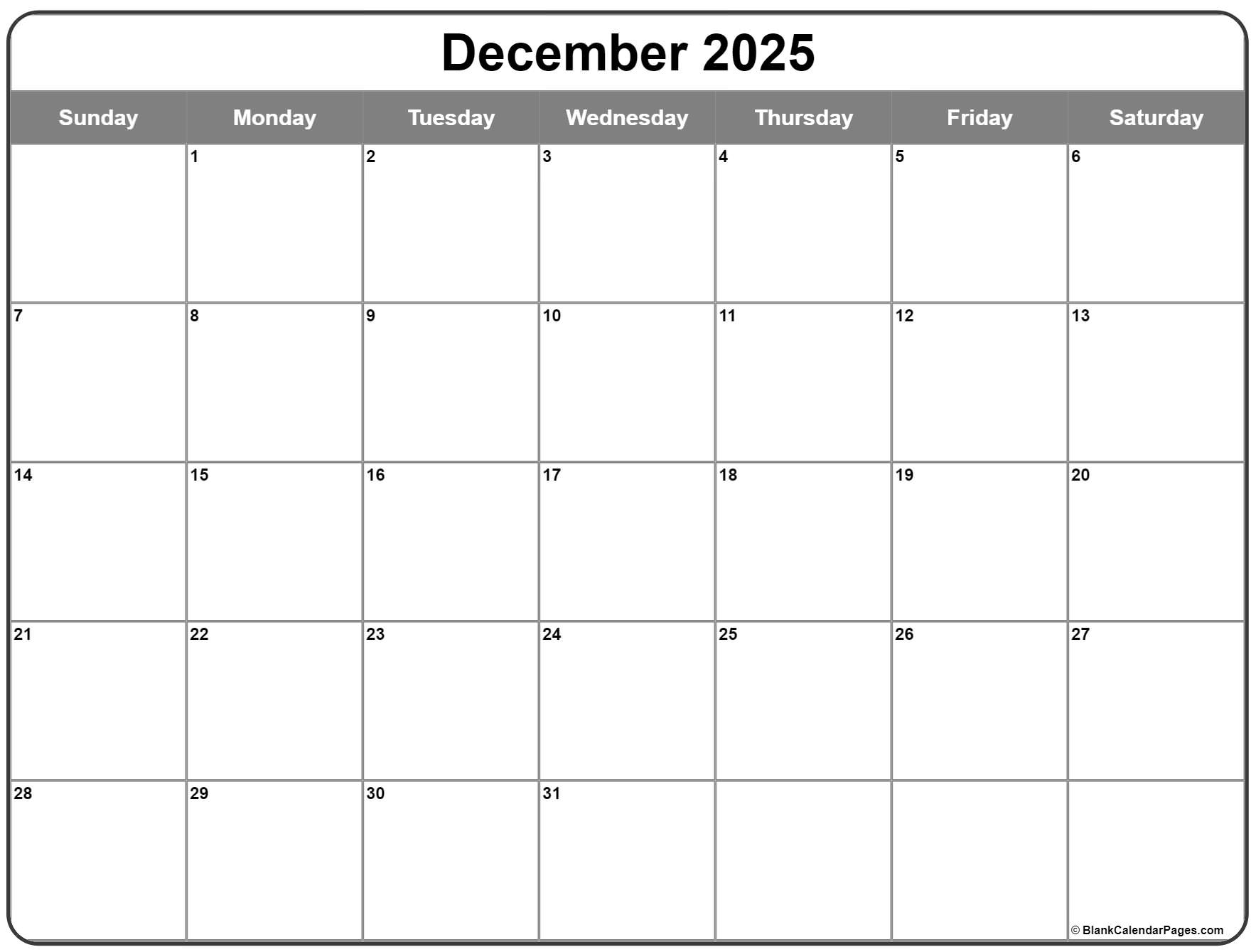 December 2025 Calendar Printable Time And Date