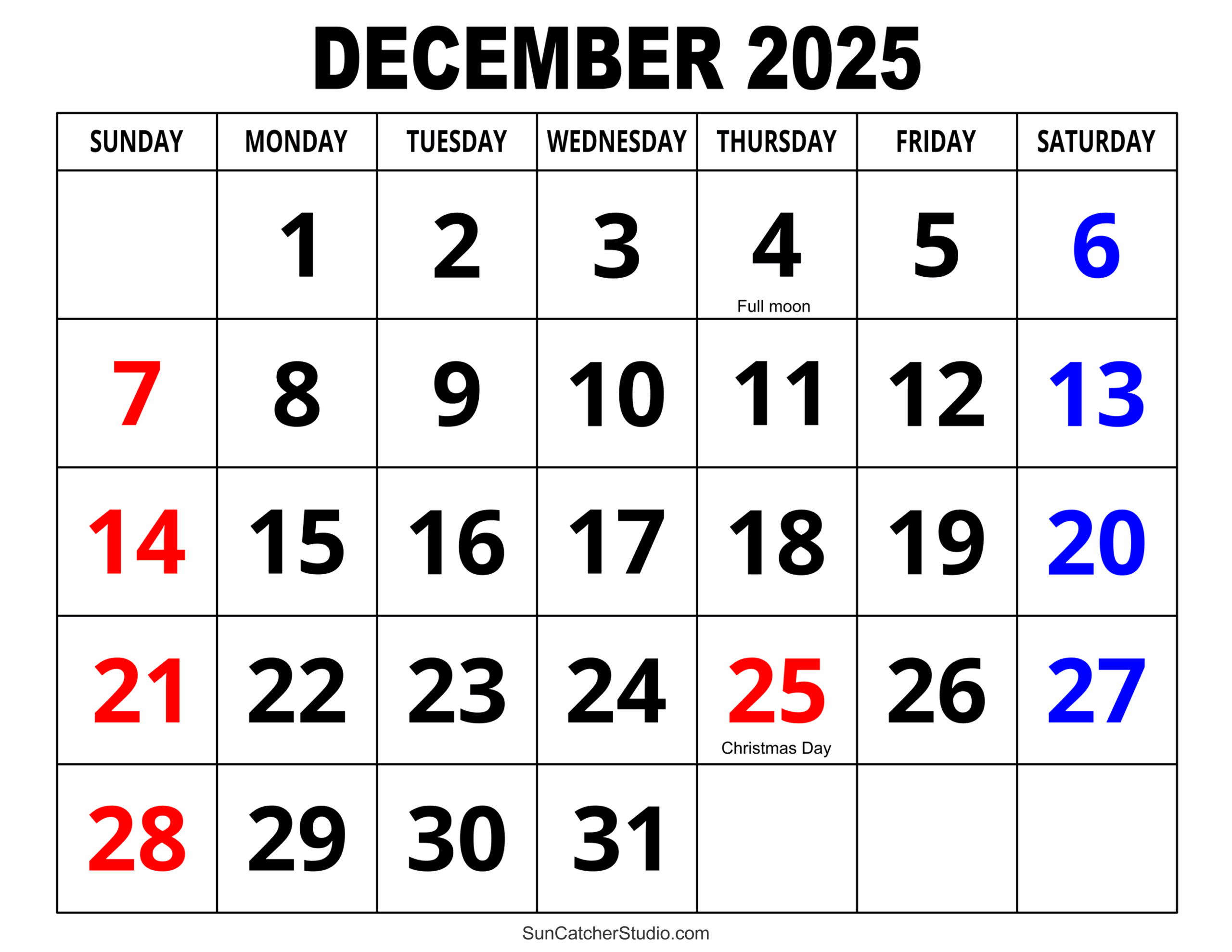 December 2025 Calendar Free Printable Free Printables 