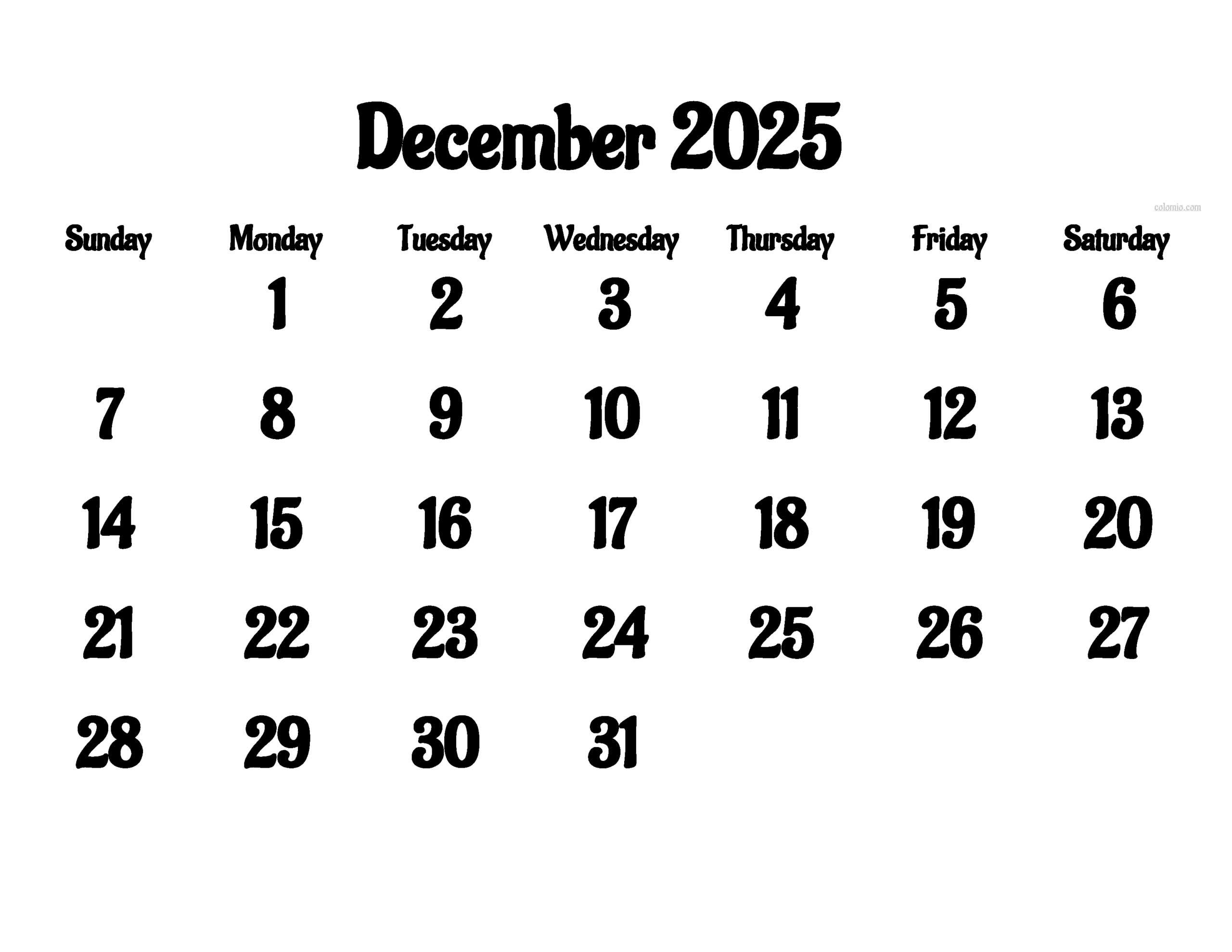 December 2025 Calendar Free Printable PDF XLS And PNG Colomio