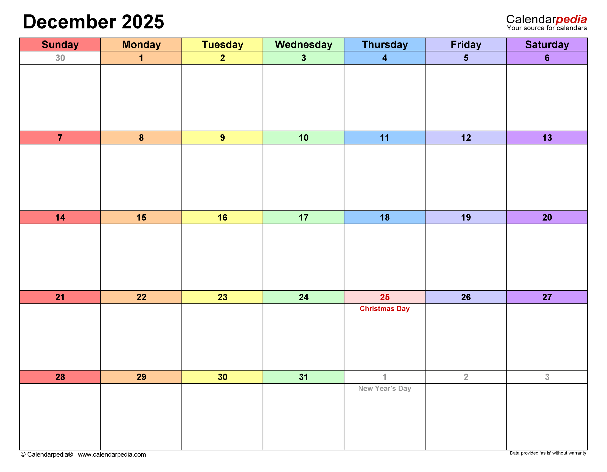 2025 December Printable Typable Calendar