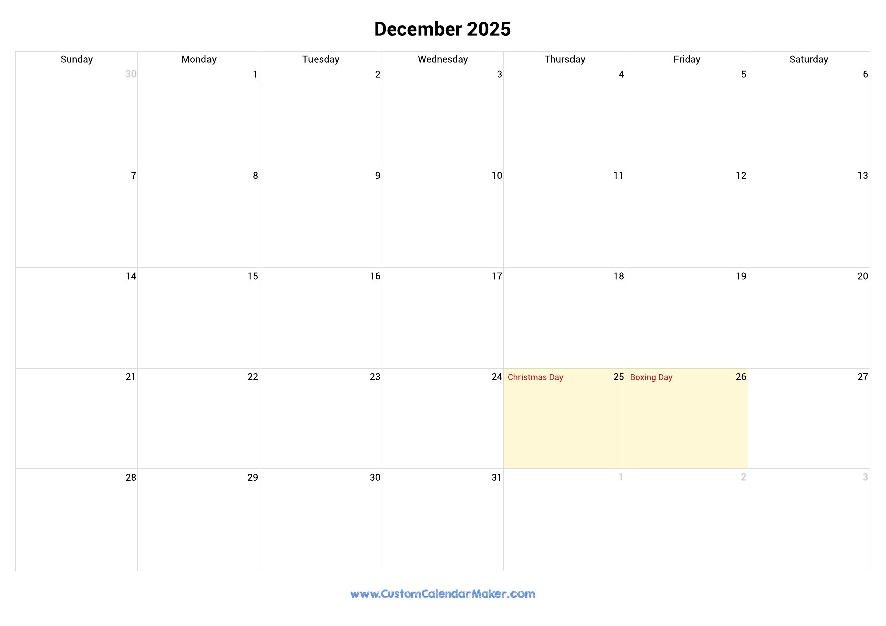 December 2025 Printable Calendar With Australia Holidays Custom Calendar Maker
