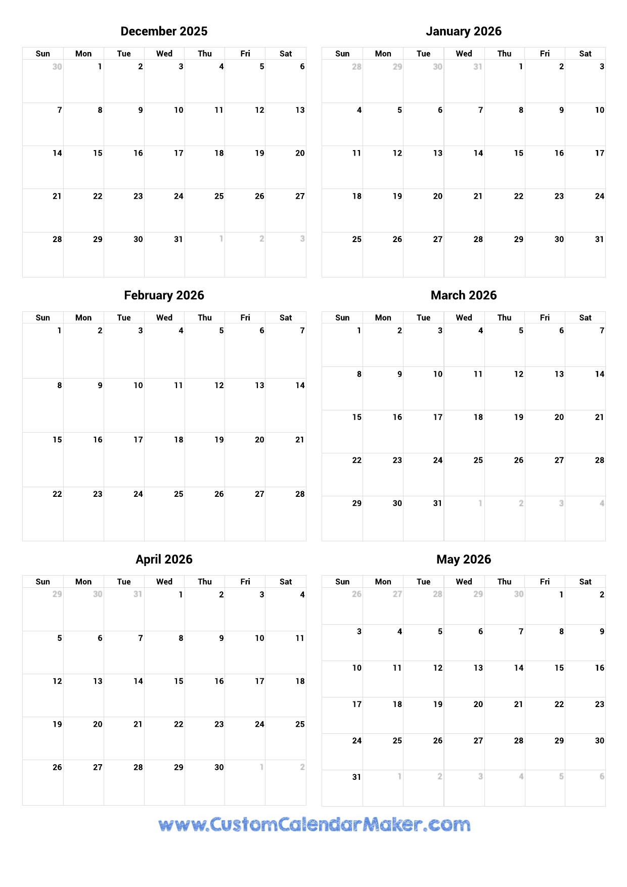 2025 May December Calendar Printable