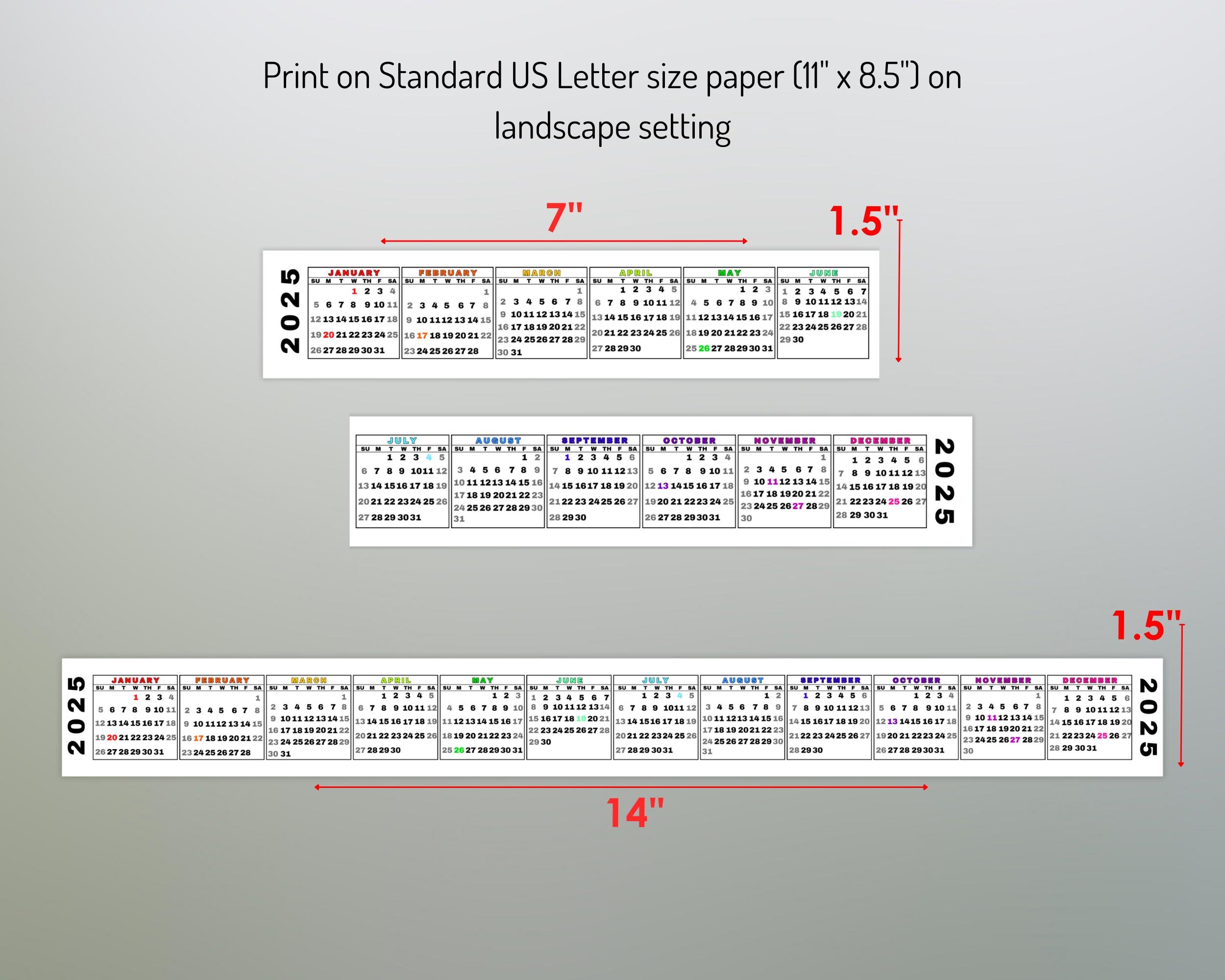 Desktop Calendar Strip 2025 Mini Calendar Printable Keyboard 