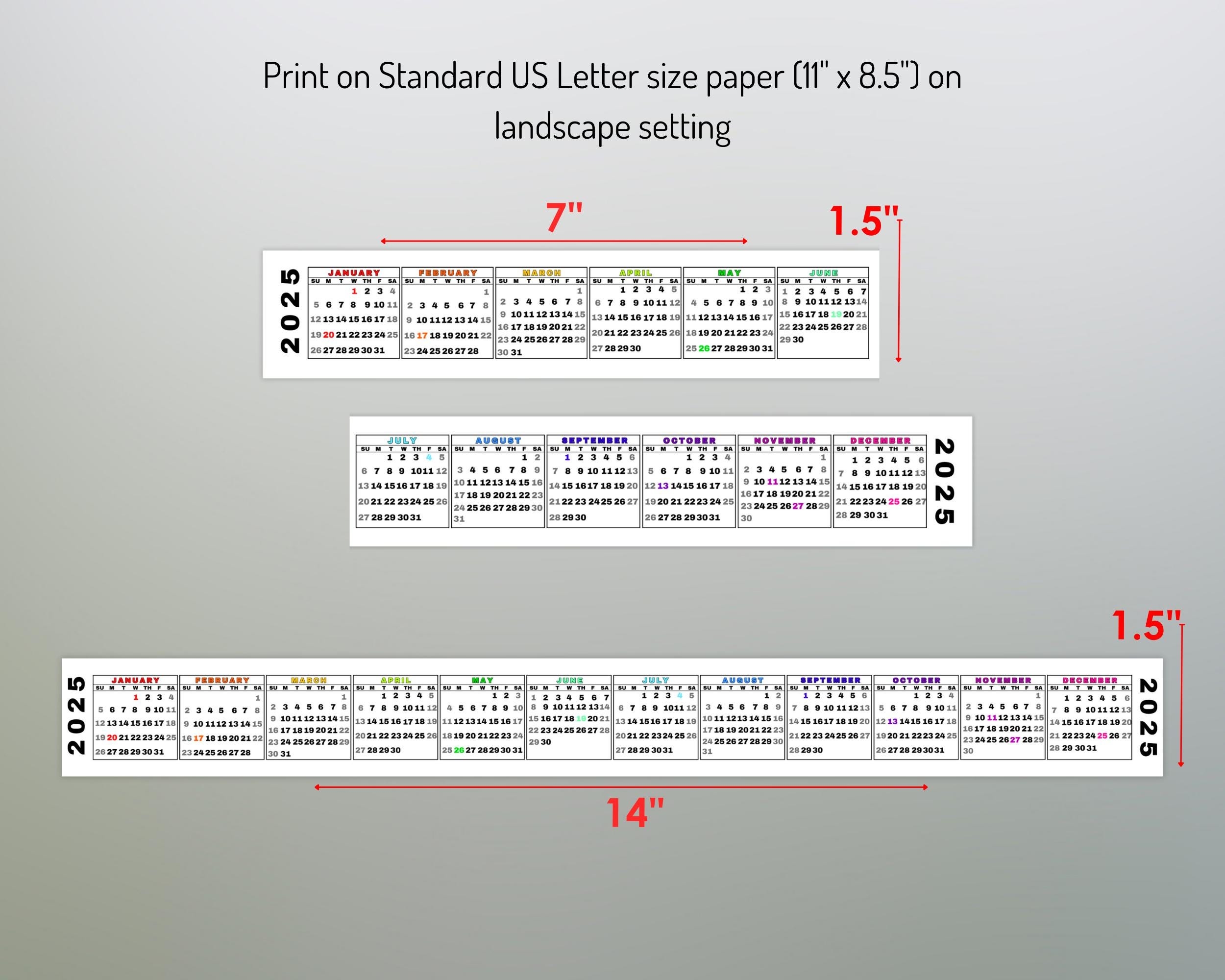 Desktop Calendar Strip 2025 Mini Calendar Printable Keyboard 