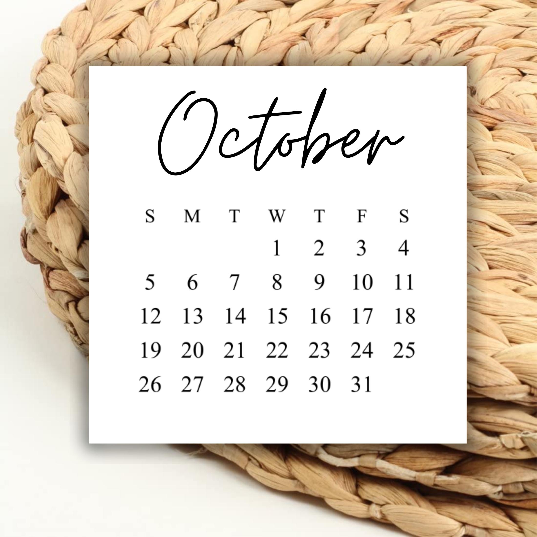 DIGITAL 2025 October Square Calendar Printable Digital Download 