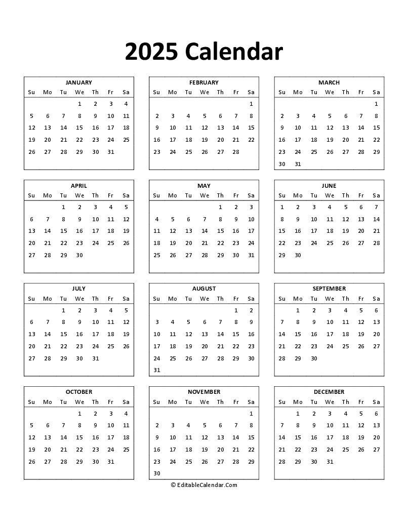 Download Free Printable 2025 Calendar PDF Version 