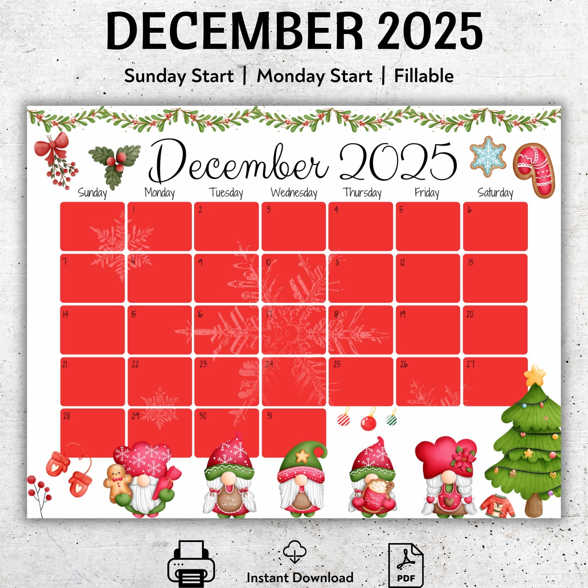 Cute Free Printable Calendar December 2025